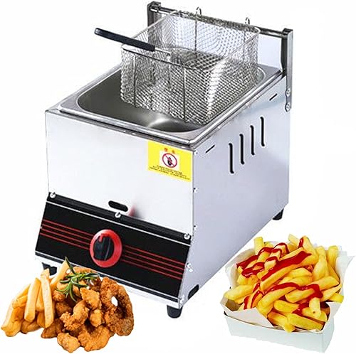 Freidora de gas de grasa profunda de acero inoxidable, con tapa para freír papas fritas, anillos de cebolla, pollo, estilo 1
