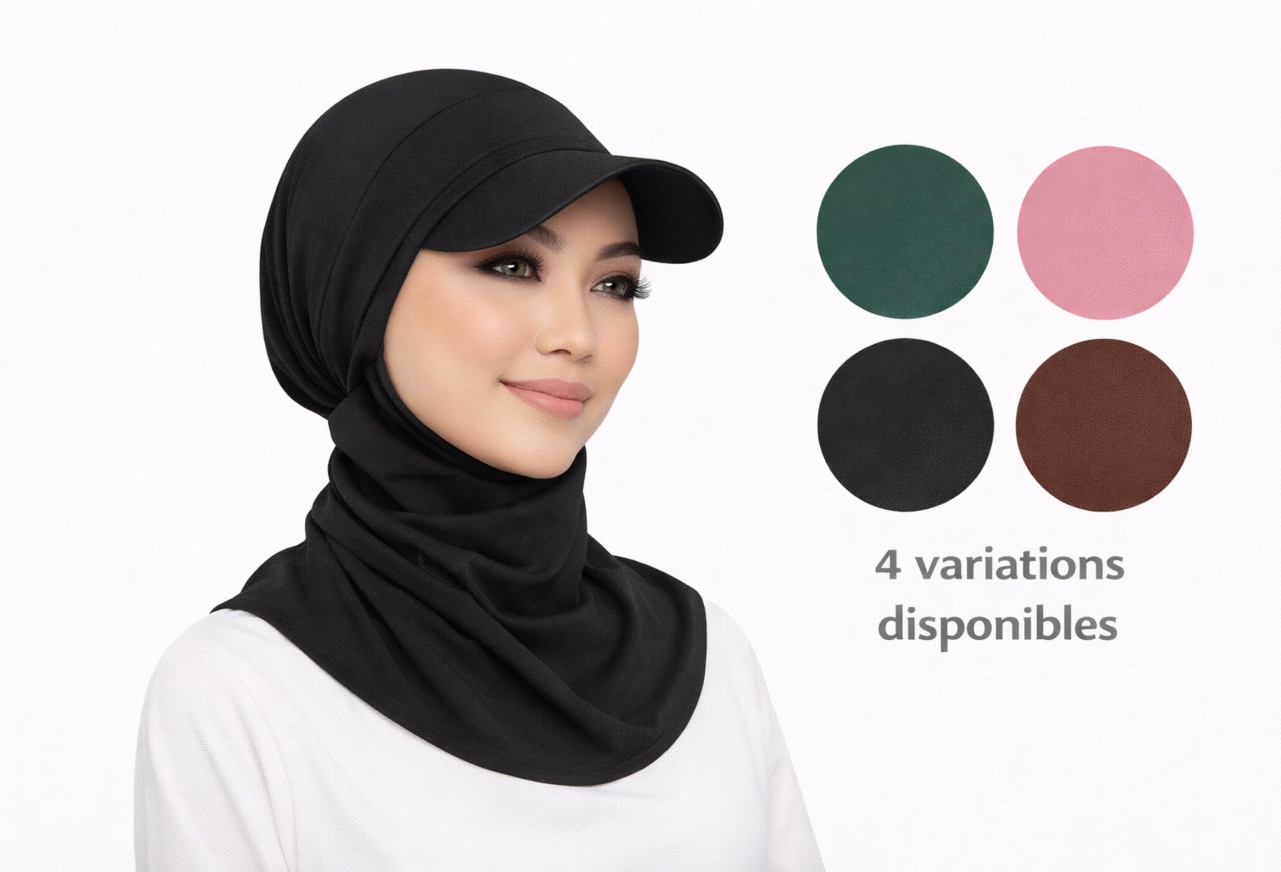 Hijab Casquette Femme Chocolat – Hijab à Visière et bonnet Intégrés Lisse – Foulard Long en Crêpe Premium – Voile Islamique Moderne Confortable – Style Sport Chic