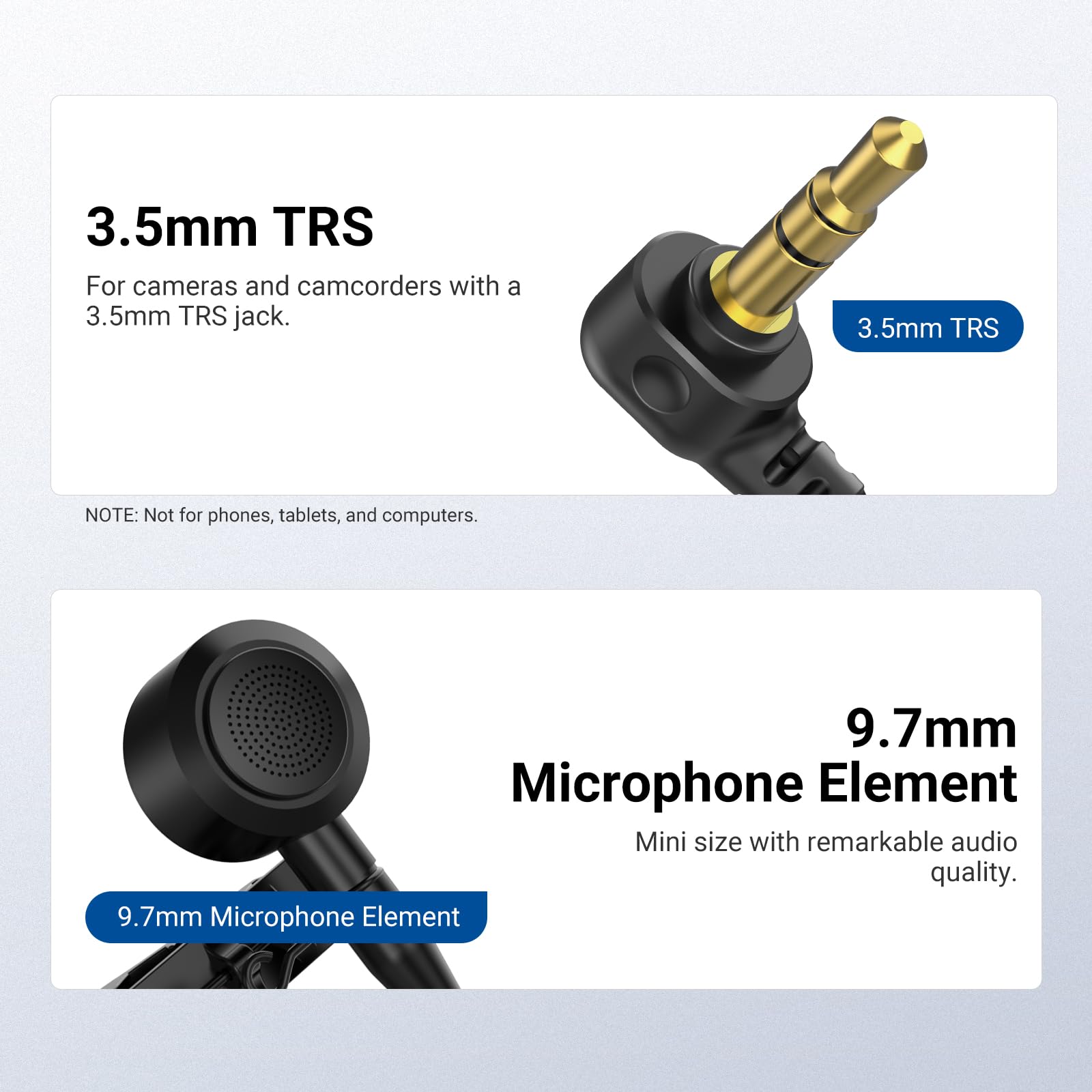NEEWER Micrófono Lavalier de 9,7 mm de diámetro (Paquete de 2), micrófono de Condensador omnidireccional TRS de 3,5 mm con Cable de 1,5 m y Parabrisas para grabación de Video, vlogging, filmación