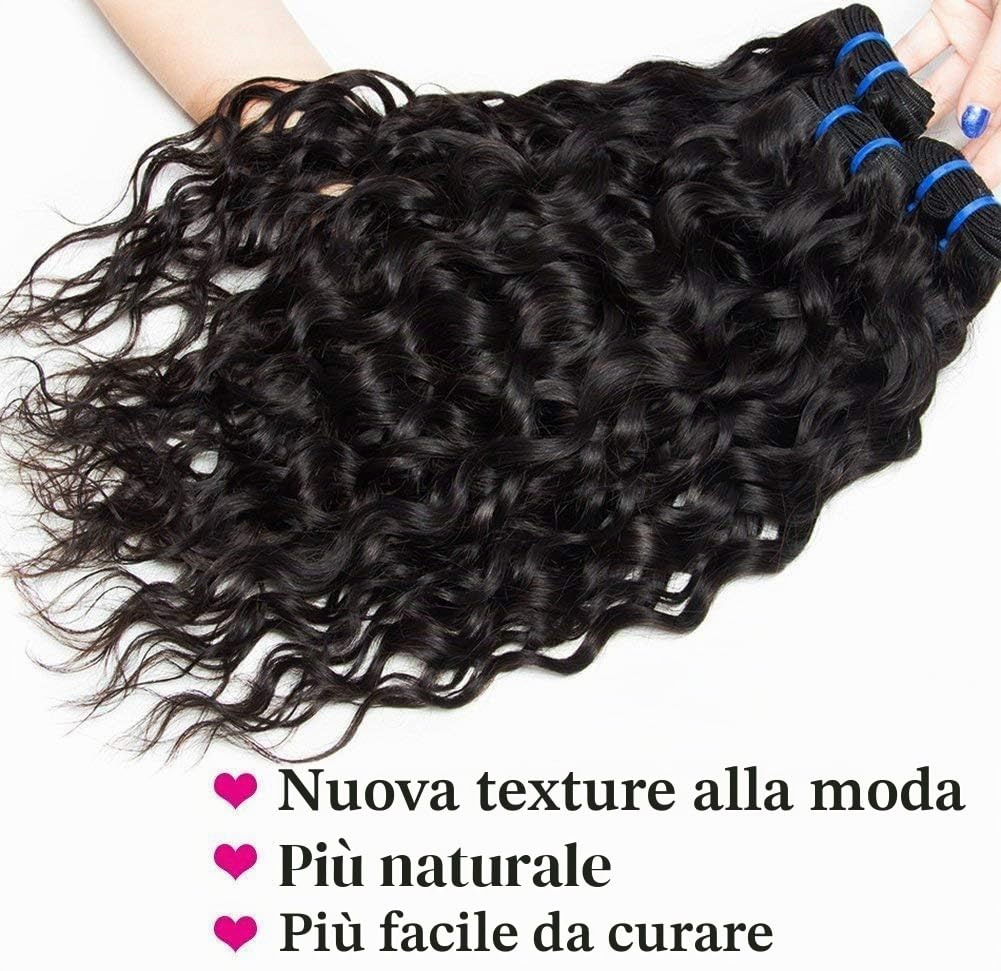 fasci di onde d'acqua 12A con chiusura capelli umani vergini brasiliani bagnati e ondulati 3 fasci con chiusura 100% estensioni di capelli umani ricci non trattati 18 20 22 +16 fasci di capelli umani