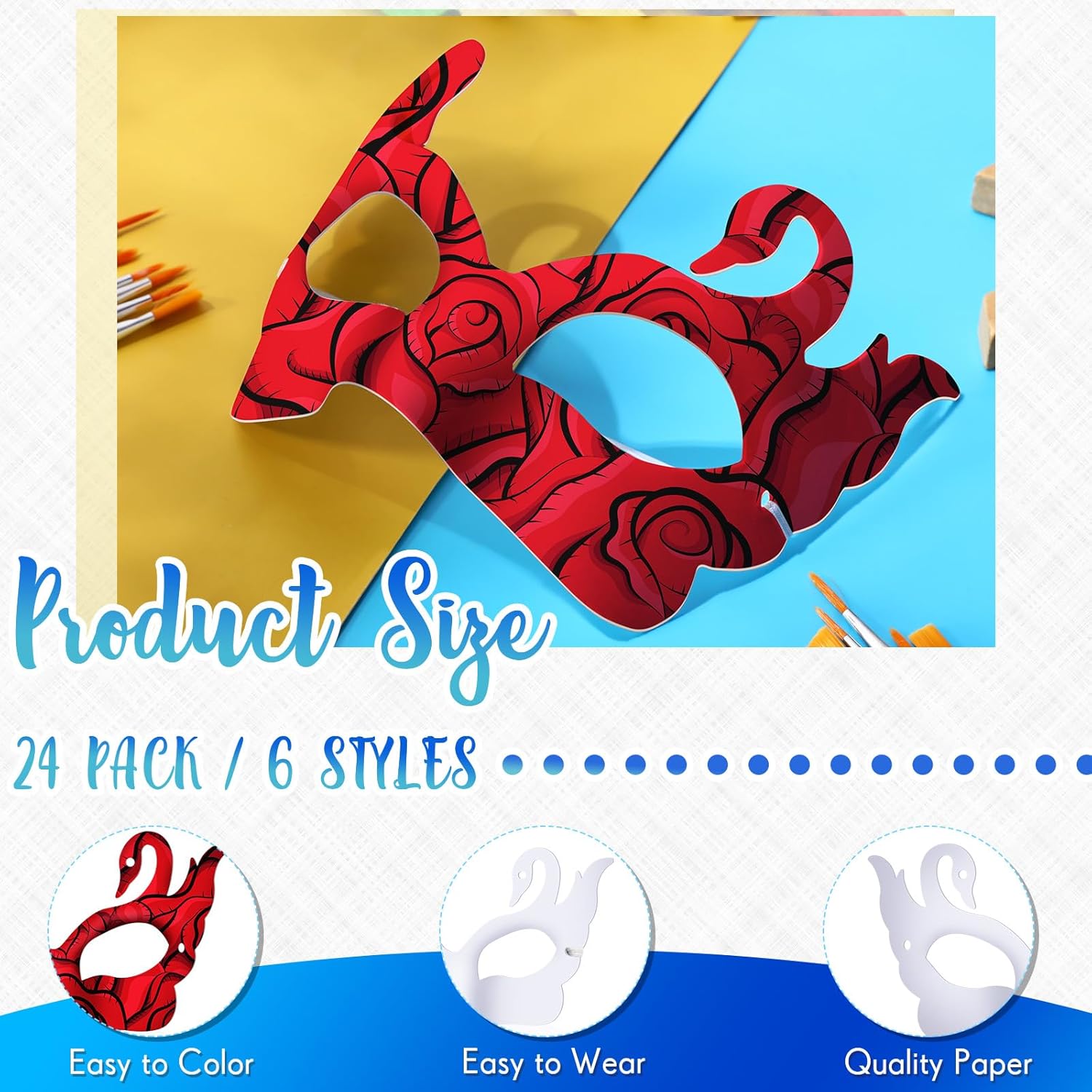 Leyndo 48 Pcs Paper Mache Masks Half Face White Masquerade Mask DIY Blank Mardi Gras Halloween Cosplay Party (Mixed Styles)