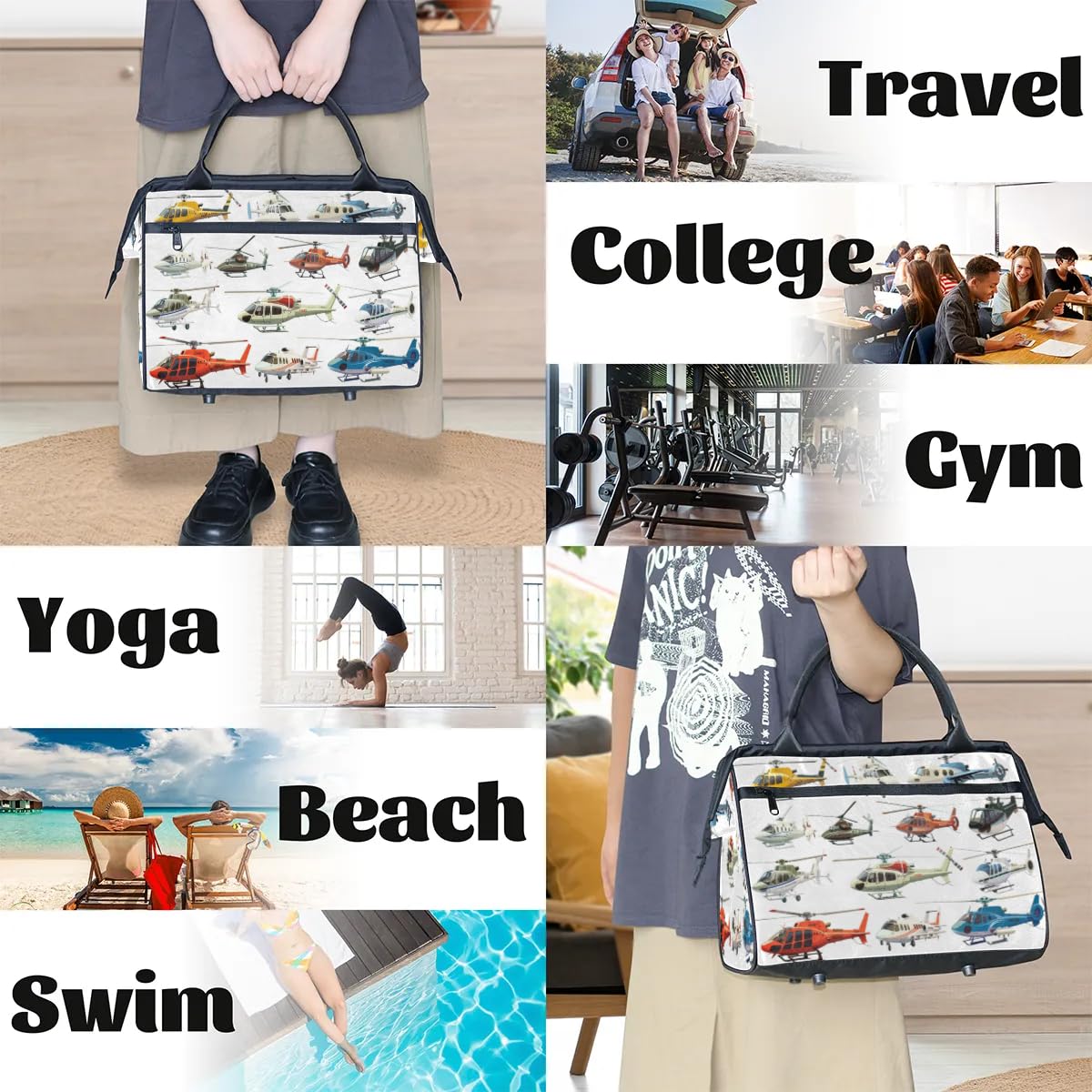 Reisetasche mit Flugzeug-Hubschrauber, für Damen, Herren, Kinder, Jungen, Mädchen, Wochenende, Übernachtung, 24 l, für Sport, Fitnessstudio, Yoga, farbe, Big, Taschen-Organizer