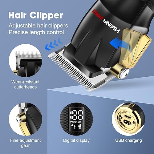 Miniatura 3 de HIENA PRO Kit de peluquería profesional para hombres, juego de corte de pelo, juego de cortadoras y recortadoras inalámbricas recargables, kit de