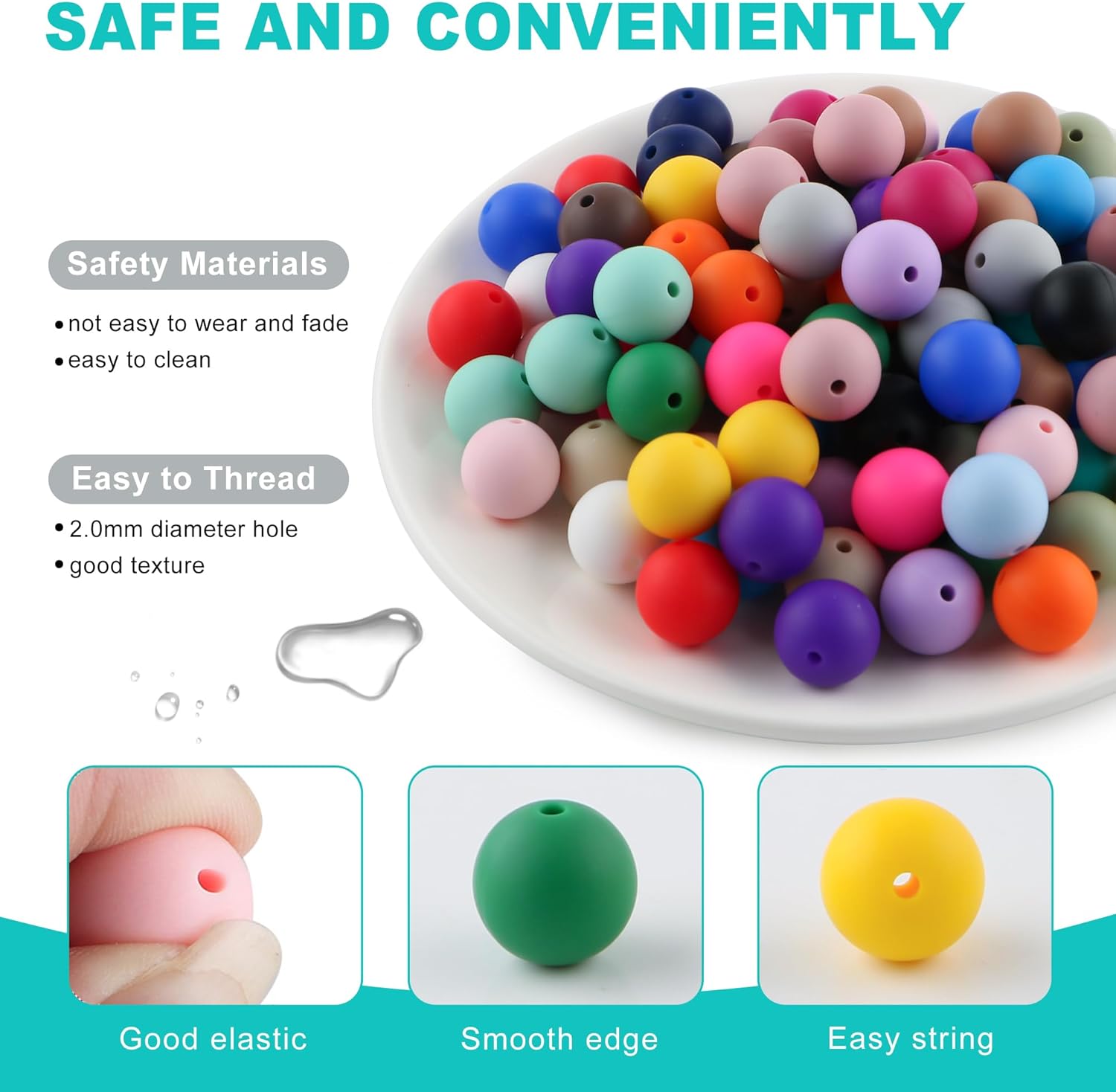 96Pcs 15mm Silicone Beads Multicolor for Keychain Making, Round Silicone Beads for Pens and Bracelet Making(Multicolor) - Image 6