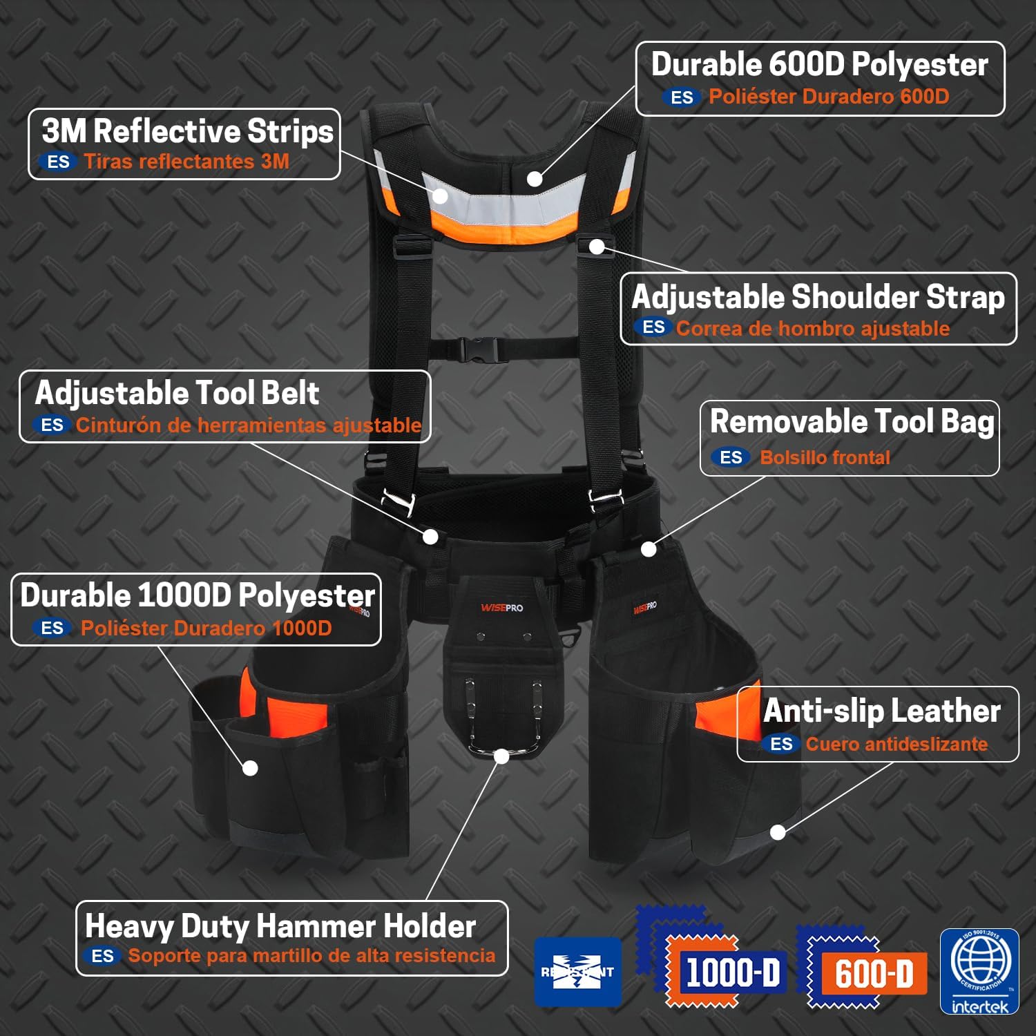 Tool Belt with Suspenders, Heavy Duty Adjustable Detachable Electrician Tool Pouch Belt, Utility Work Belts Suspenders for Men Electrician Carpenter Framers
