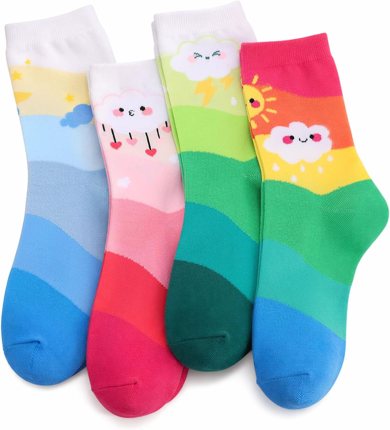 4 Pairs Women's Colorful Funny Socks, Novelty Cute Crew Socks, Fun Funky Sock Gifts for Girls Women