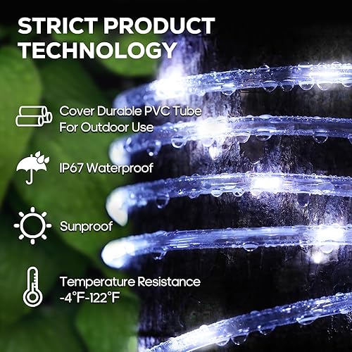 Miniatura 2 de ICRGB Guirnalda de luces solares de 39 pies, 120 luces LED para exteriores, IP67, impermeable, 8 modos, regulables y temporizador, luces solares de