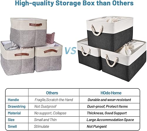 Miniatura 4 de HOdo Home Contenedor de almacenamiento de tela con cierre de cordón y 2 asas llamativas, canastas de almacenamiento plegables grandes de lona para