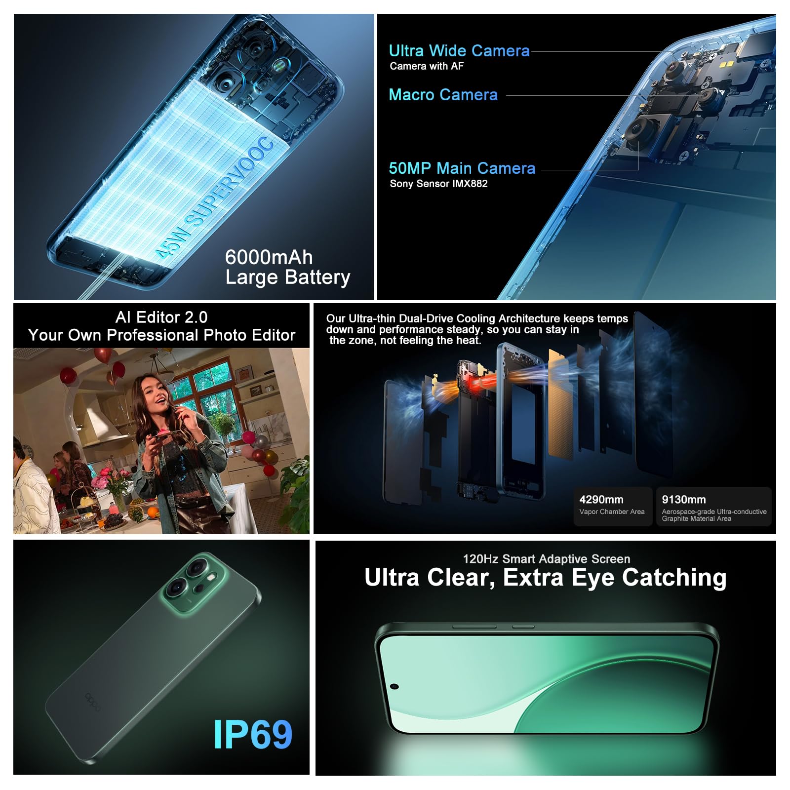 OPPO Reno14 FS 5G 12+512GB Smartphone, IA Android Telefono, Schermo AMOLED 6,57" a 120Hz, Fotocamera AI 50MP, Batteria 6000mAh, SUPERVOOC 45W, Snapdragon 6 Gen 1, IP69, Video 4K, NFC, Dual SIM, Verde