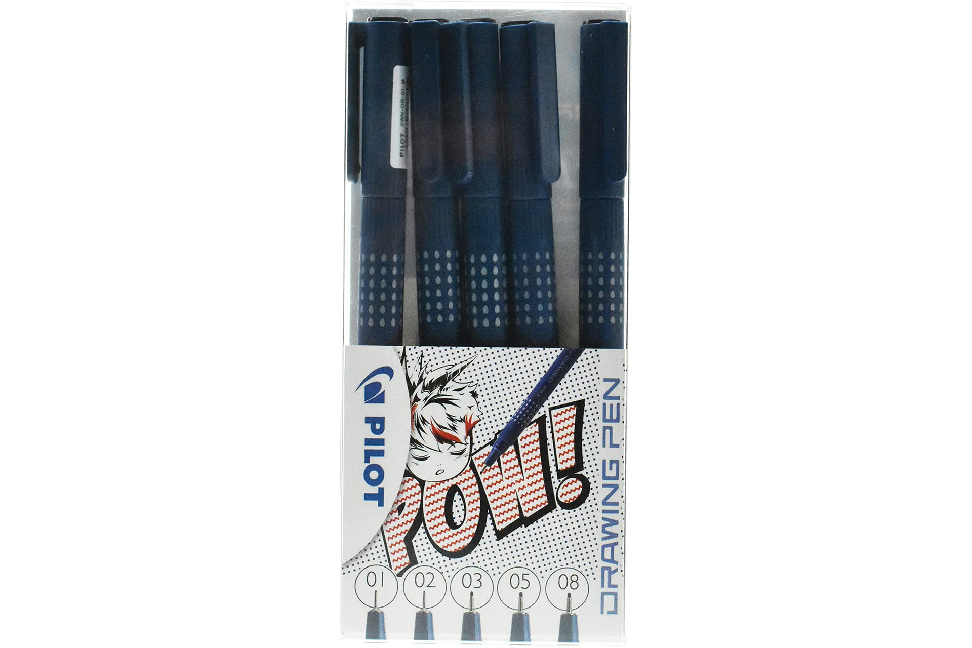 Pilot DR Drawing Pen 01/02/03/05/08 5 Piece Wallet Black