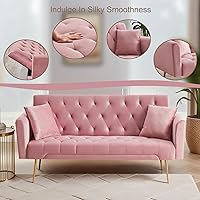Vista 105 de Sofá cama moderno de terciopelo de 72 pulgadas, sofá cama plegable convertible con 3 respaldos ajustables, sofá biplaza reclinable copetudo