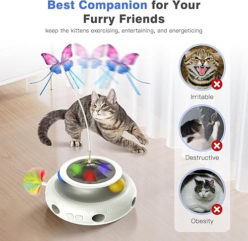 Miniatura 7 de Juguetes interactivos automáticos para gatos de interior y adultos aburridos  Juguetes para gatitos con mariposa aleteante, plumas de emboscada y