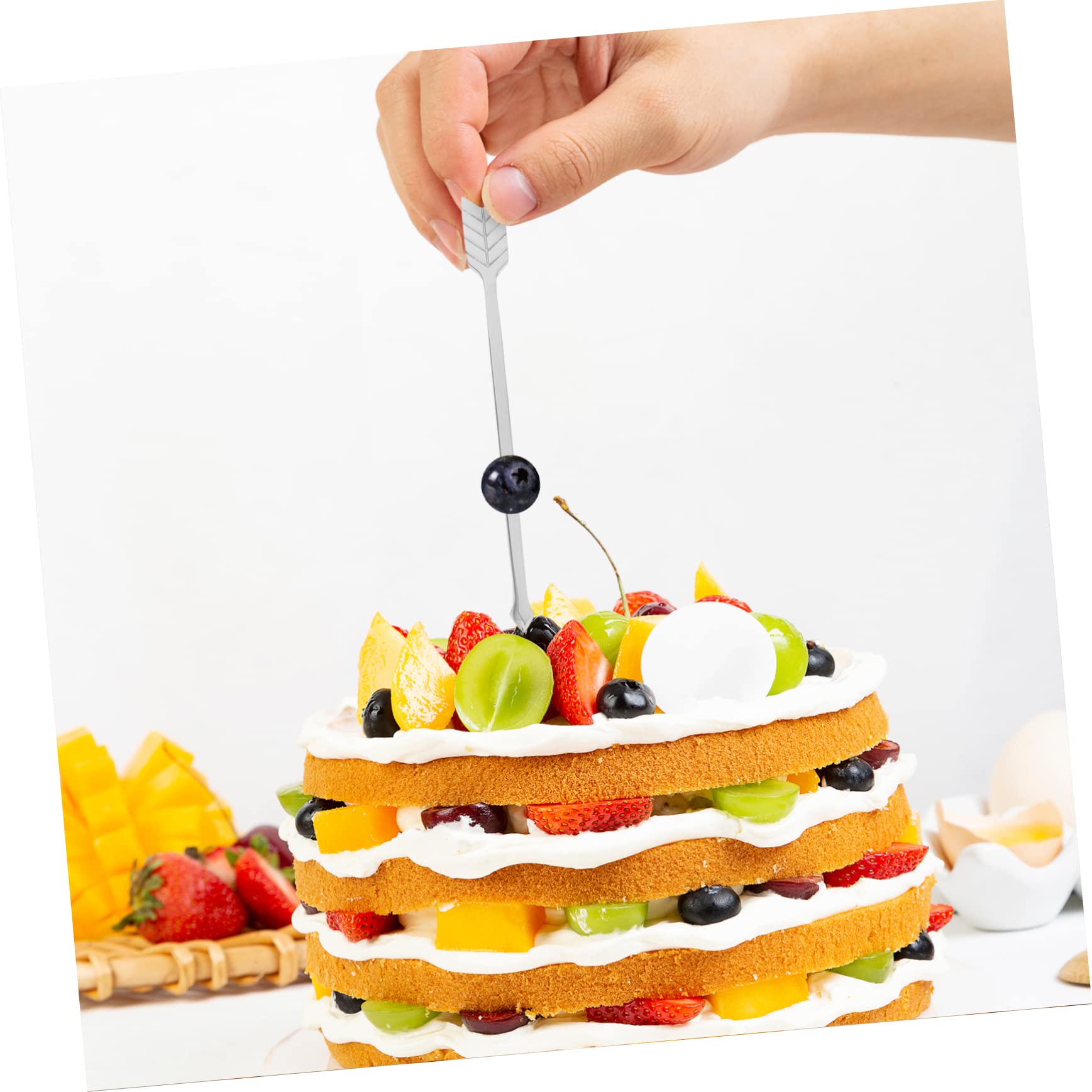 BRIGHTFUFU 5 Pcs Stainless Steel Fruit Forks and Stirring Rods Elegant Dessert Utensils for Family Gatherings Smooth Polished Finish for Iced Tea and Cocktails