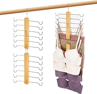 Tank Top Hanger for Closet - Monalife Bra Hangers Space Saving,360° Rotating Wood Bra Holder Organizer,Non-Slip Foldable Metal Hooks Closet Storage Organizer for Cami, Sports Bras, Scarf, Tie and Belt