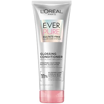 LOreal Paris Sulfate Free Glossing Conditioner with Glycolic Acid, Provides Intense Glass Hair Shine, Smoothness & Soft Feel, Suitable for Dull, Dry, and Color-Treated Hair, EverPure, 6.8 Fl Oz