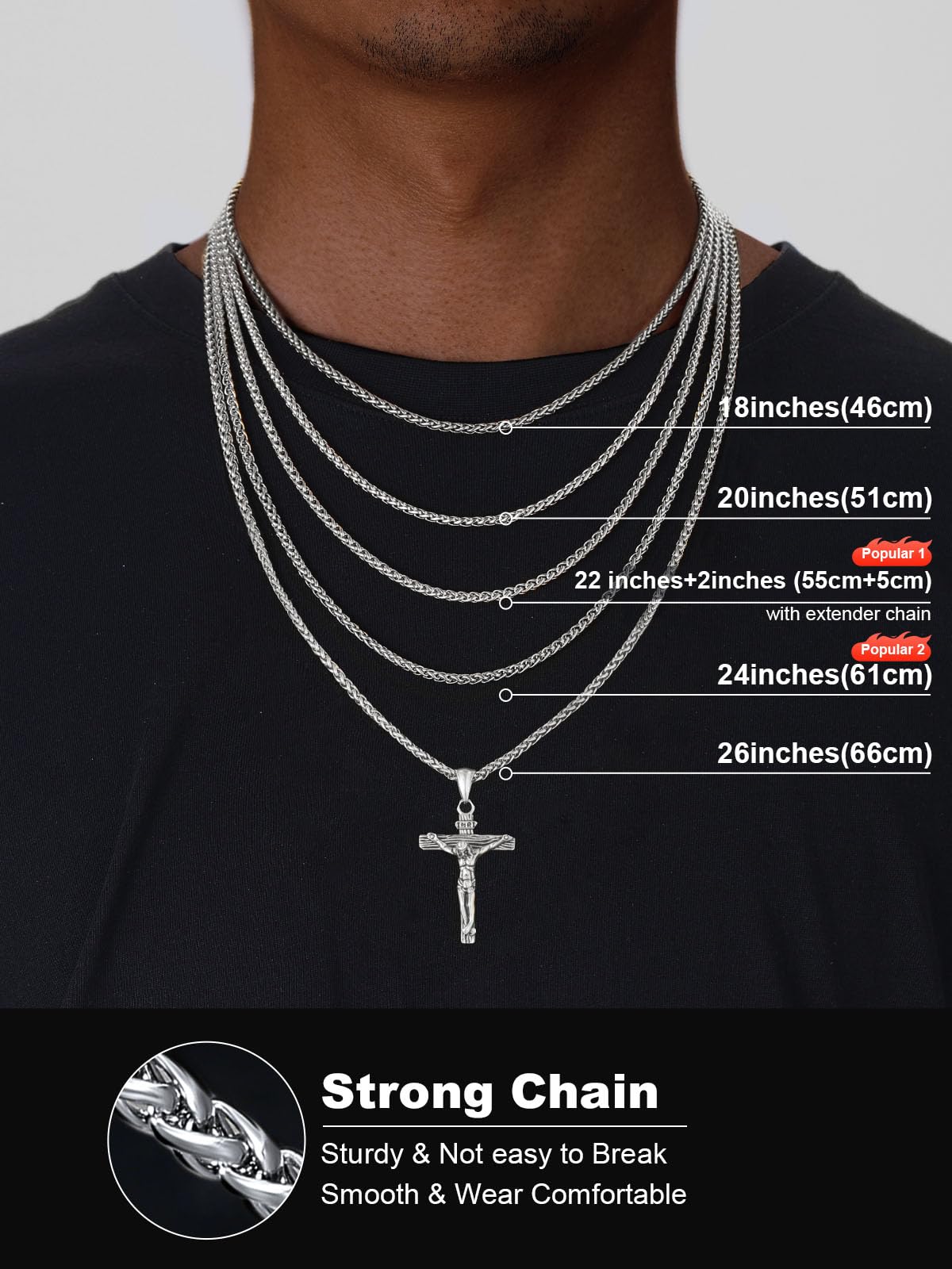 U7 Vintage INRI Jezus krzyż wisiorek naszyjnik bransoletka dla mężczyzn i kobiet, amulet chrześcijańska biżuteria, grawerowany tekst dostępny, regulowany łańcuszek, w zestawie pudełko prezentowe
