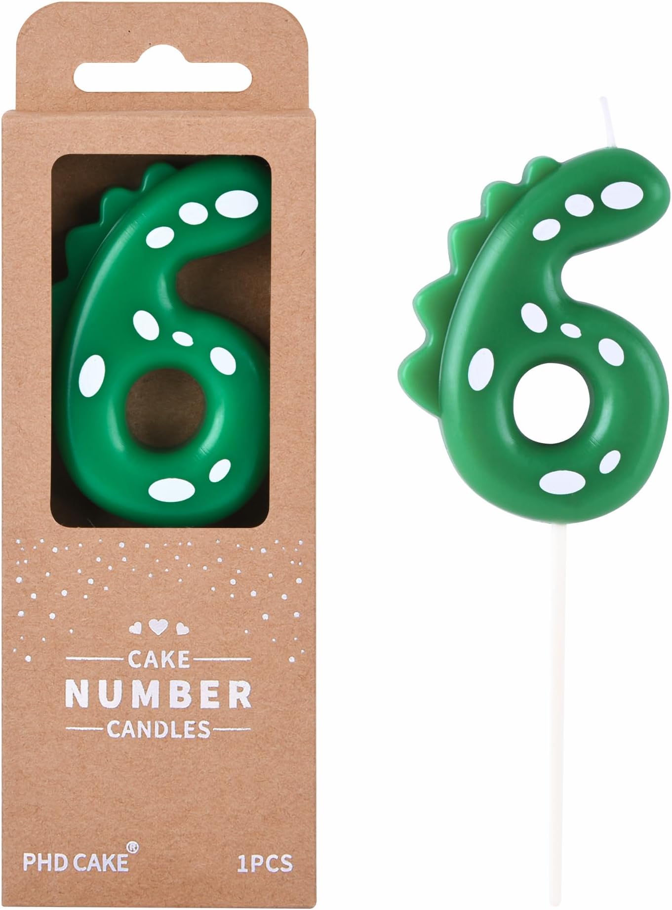 PHD CAKE 2.76 Inch Green Dinosaur 6 Number Birthday Candles, Dinosaur Number Candles, Cake Number Candles, Party Celebration