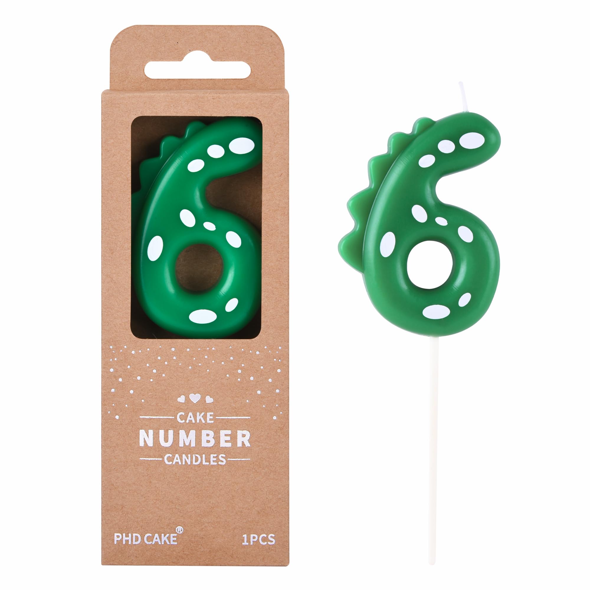 PHD CAKE 2.76 Inch Green Dinosaur 6 Number Birthday Candles, Dinosaur Number Candles, Cake Number Candles, Party Celebration