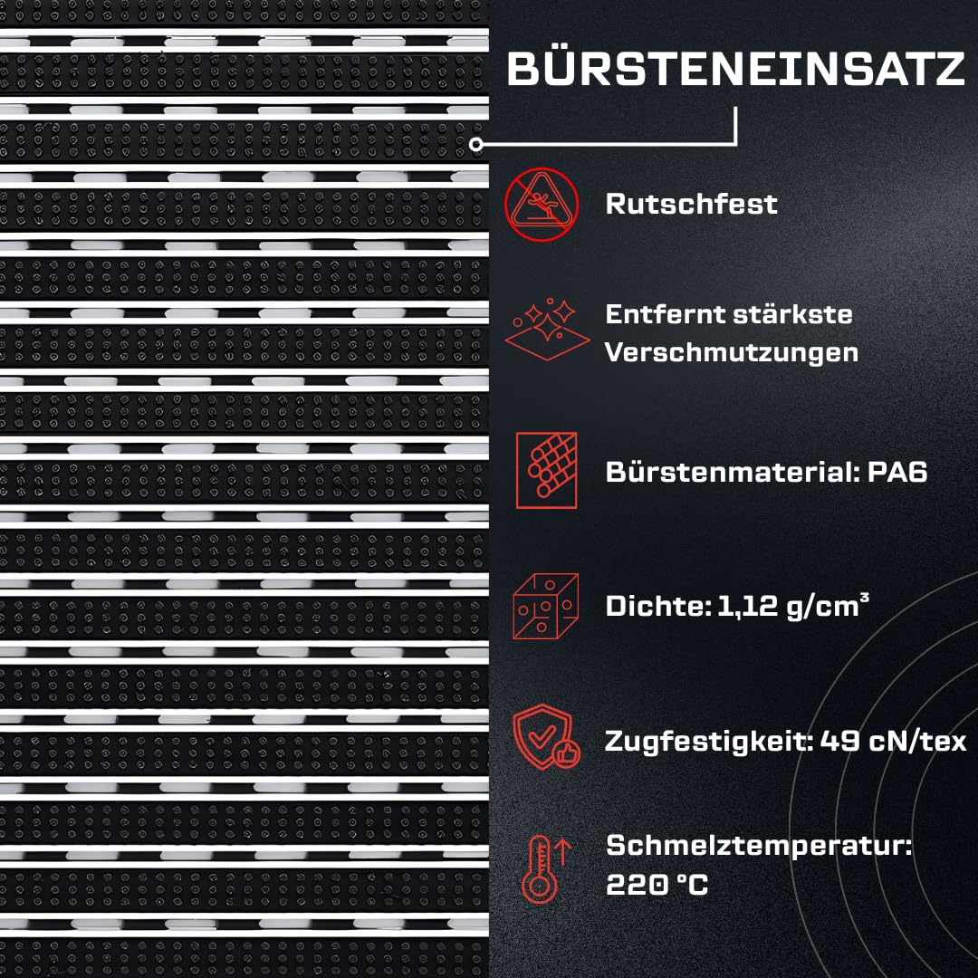 Aluminium-Fußmatte mit Ablaufwanne – 60x40 cm, 22 mm Profilhöhe & 80 mm Gesamteinbautiefe, Korrosionsbeständiger mit schwarzen Bürsteneinsätzen