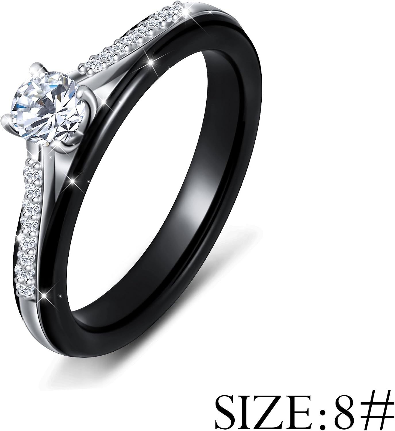 Mothers Day Gifts S925 Sterling Silver Ceramic Engagement Wedding Black Promise Band Rings for Her Women Wife Bride Mom Lover Jewelry Birthday