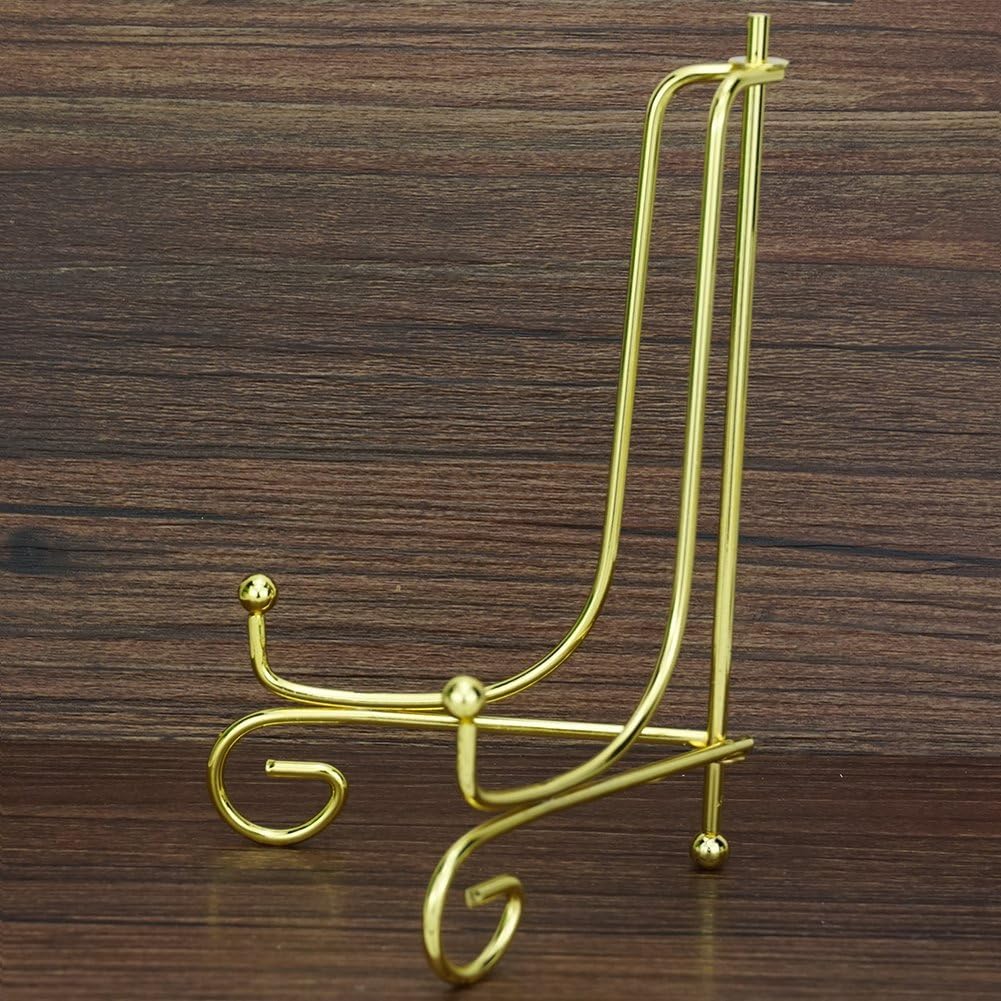 Prescent 6 inch Folding Gold Metal Frame Plate Holder Easel Stand for Picture Frame, Decorative Plates, Photo, Book, Collectibles (Gold, Pack of 2) 3