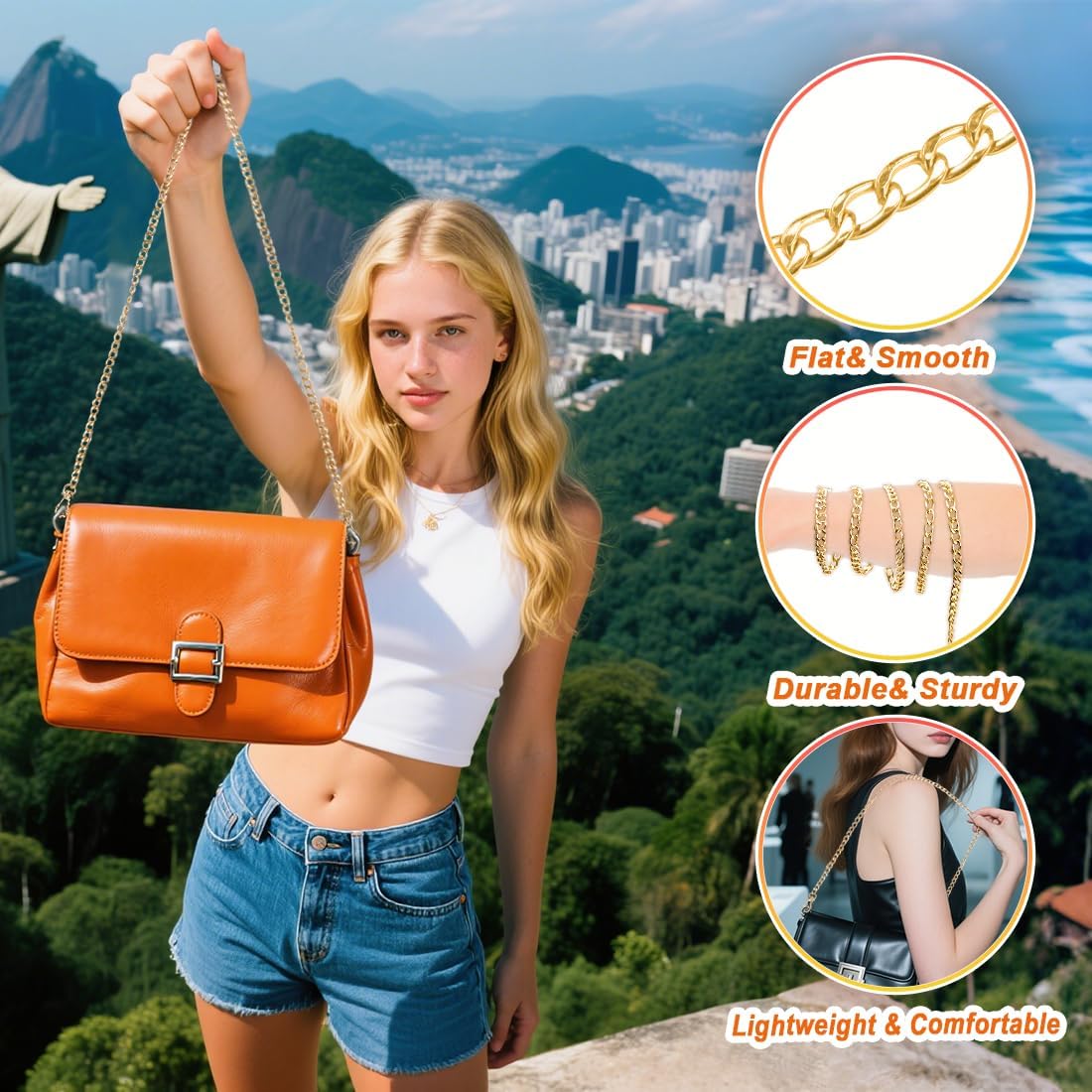 3Pcs Bag Purse Chain Straps,47inch Chain Purse Strap Accessories for Handlebag Crossbody Purses (BLACK+SILVER+GOLD=S) - Image 3