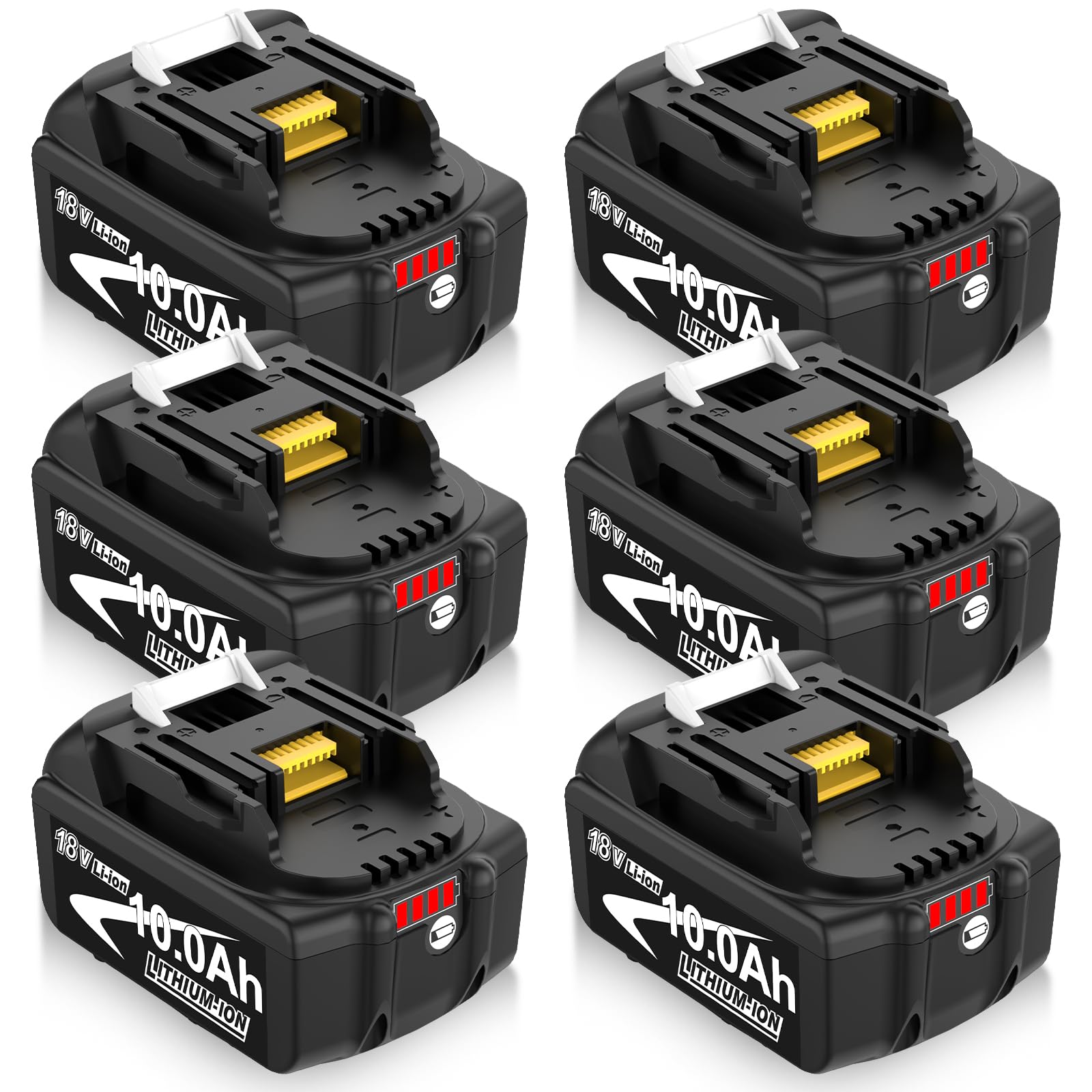 6Stück 10.0Ah für Makita Akku 18V LXT BL1860B mit LED Anzeige | 10.0Ah Hohe Kapazität, LED-Ladeanzeige, Kompatibel BL1860B BL1850B BL1840B BL1830B BL1820, Für Alle LXT 18V Geräte