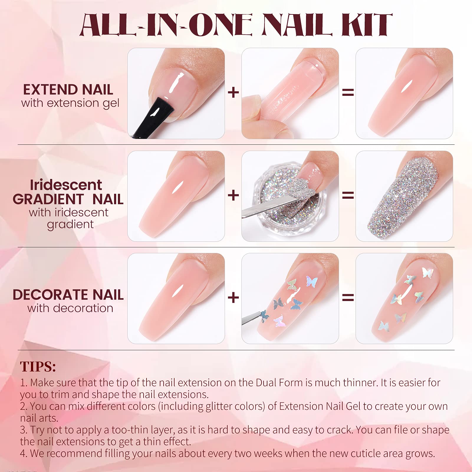 UR SUGAR Polygel Starter Set mit UV Lampe 48W, 8 Farben Gelnägel Starterset Nagelverlängerungs Set Poligelnagel Starterset UV Nägel Set Starterset Maniküre Komplette Gel Nägel Selber Set