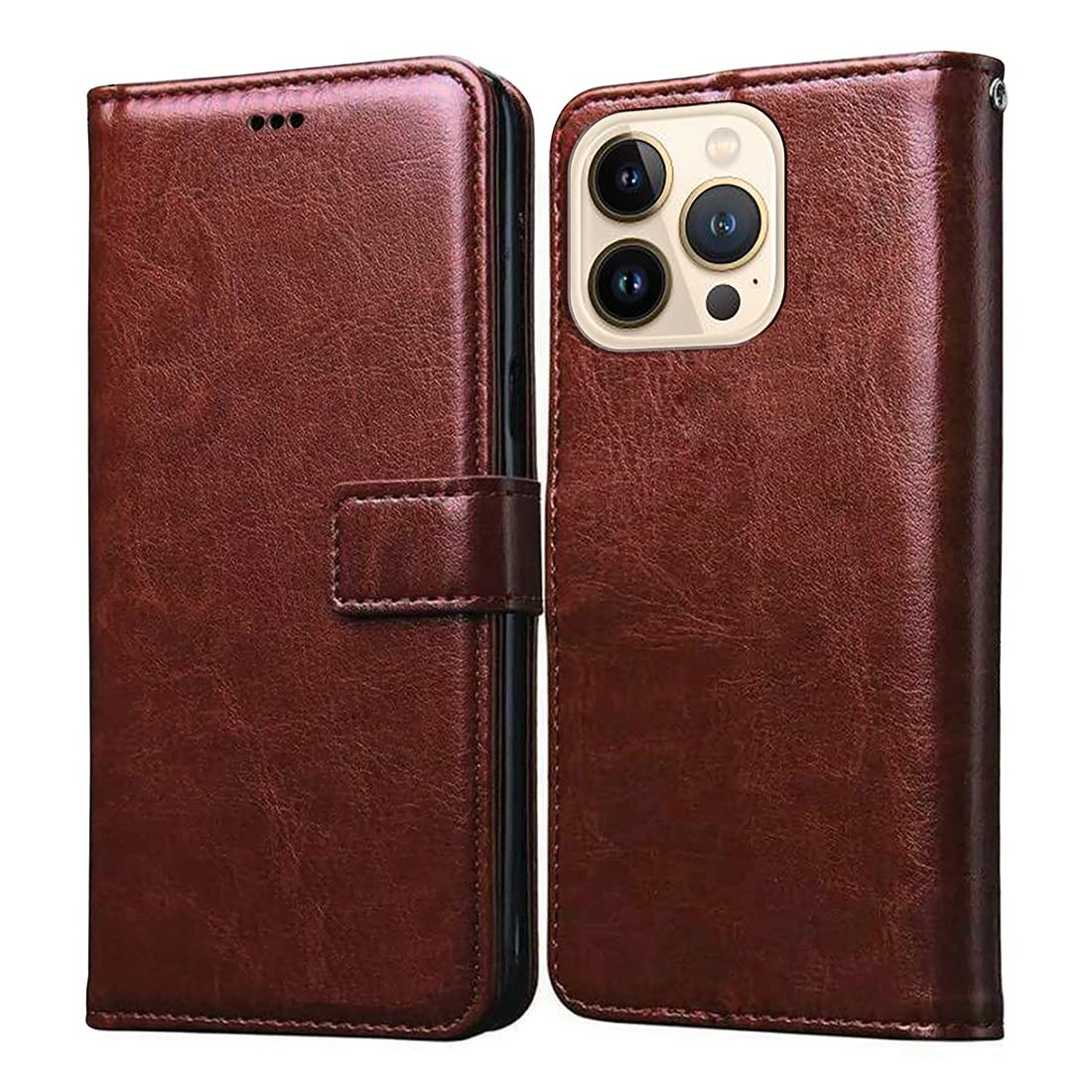 Casotec Flip Cover Compatible with Apple iPhone 13 Pro Max | Premium Leather Finish | Inbuilt Pockets & Stand | Flip Cover Back Case for Apple iPhone 13 Pro Max (Brown)