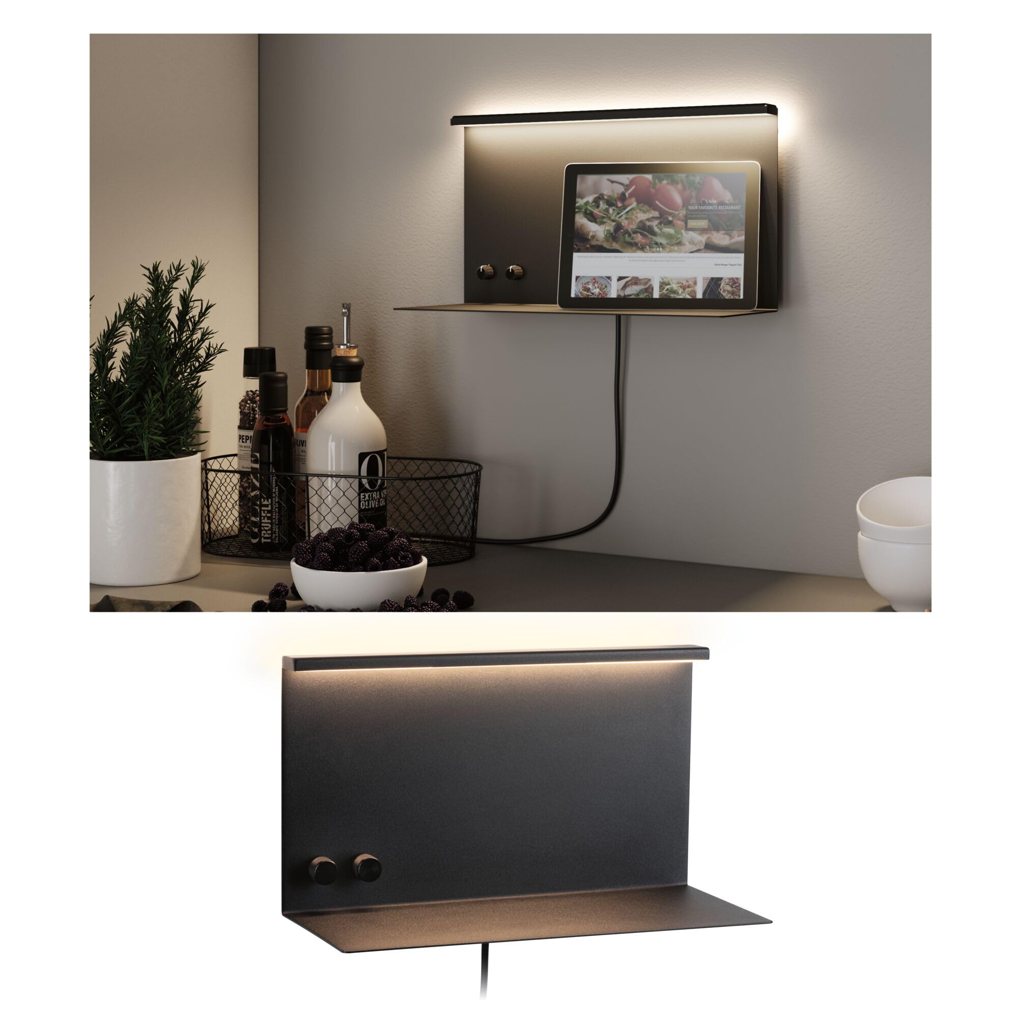 Paulmann 96773 LED Wandleuchte Jarina USB C 4,5 / 1x1,6W 540lm / 200lm dimmbar 350x170mm Schwarz matt Metall 3000K