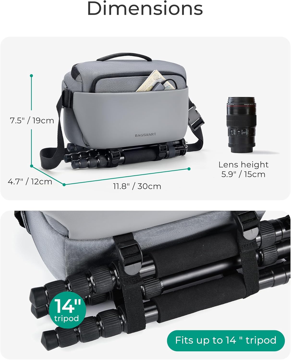 BAGSMART Camera Sling Bag, Small Camera Bags for Photographers with Tripod Holder, Waterproof DSLR/SLR/Mirrorless Camera Bags Crossbody with Rain Cover, Compatible with Canon Sony Nikon, Gray - Image 6