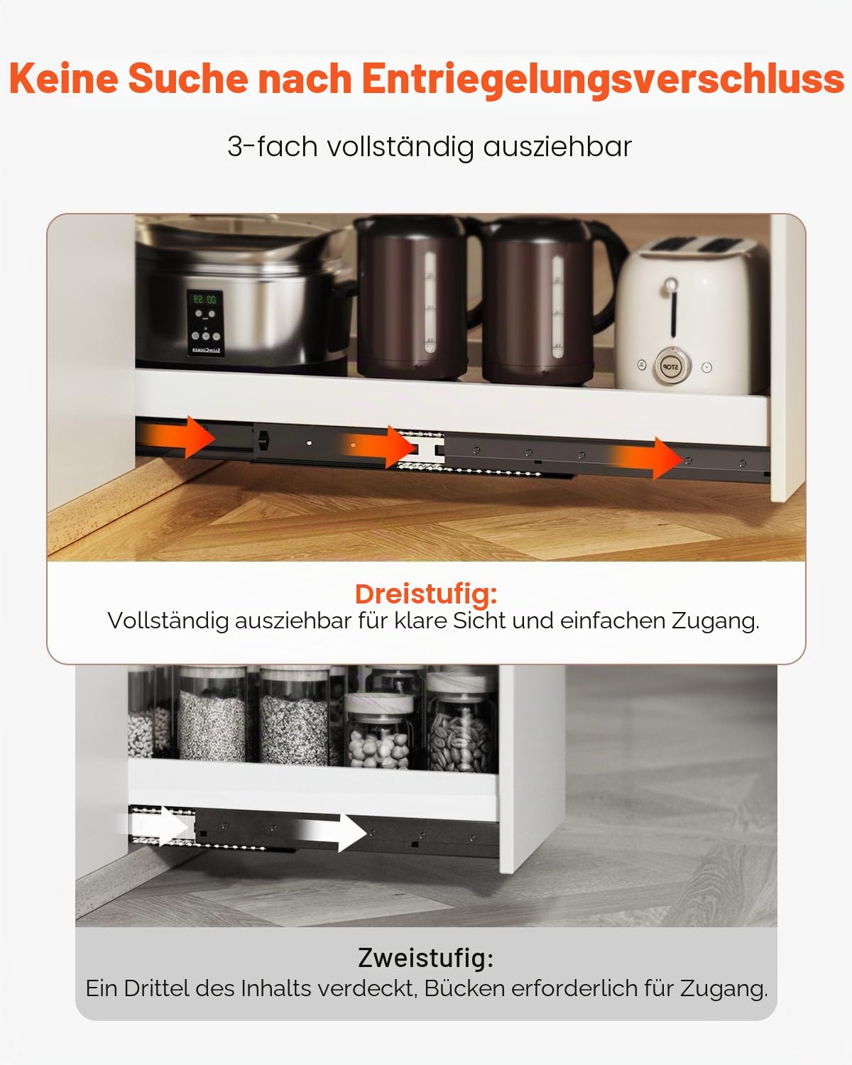 VEVOR Schubladenschienen Bodenhalterung, 1000 mm, Vollauszug mit Kugellager unter Treppenschrankschienen, 117 kg Tragkraft, Unterschienen für Treppenschrankgleiter, zum Selbstaustausch, schwarz