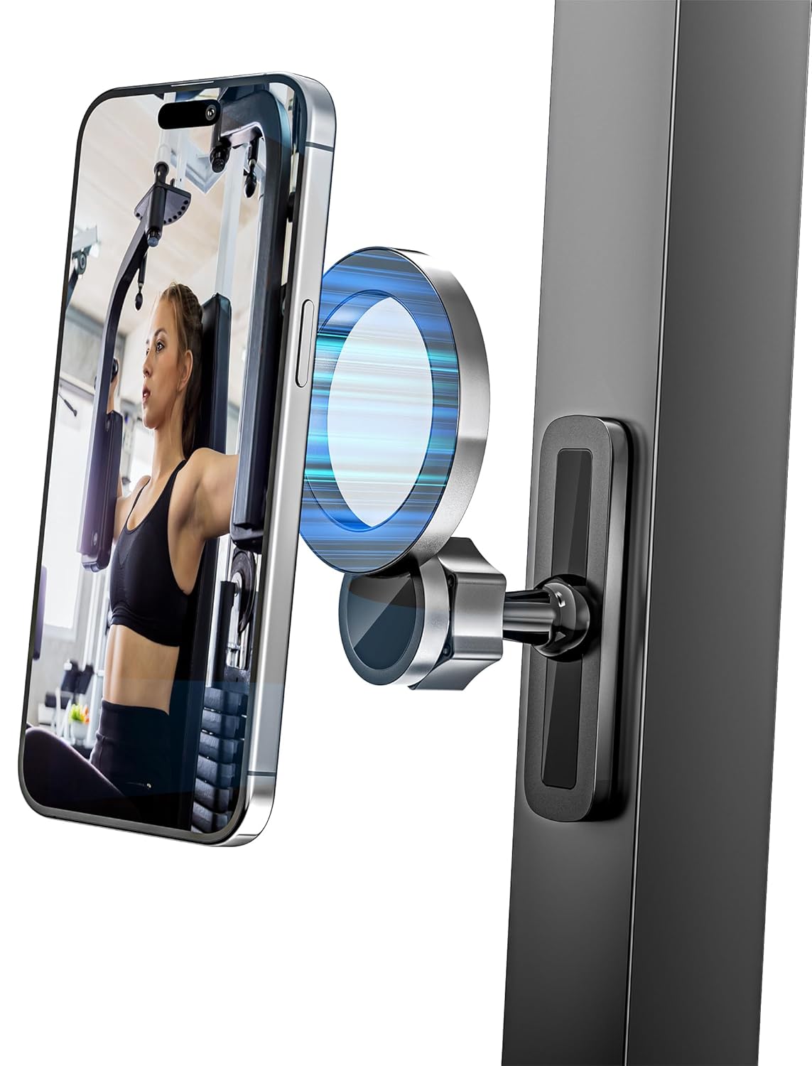 TOPGO Gym Magnetic Phone Holder for Magsafe 360 Adjustable Shoot Hands-Free Videos Dual Magnet Fitness Phone Mount Compatible