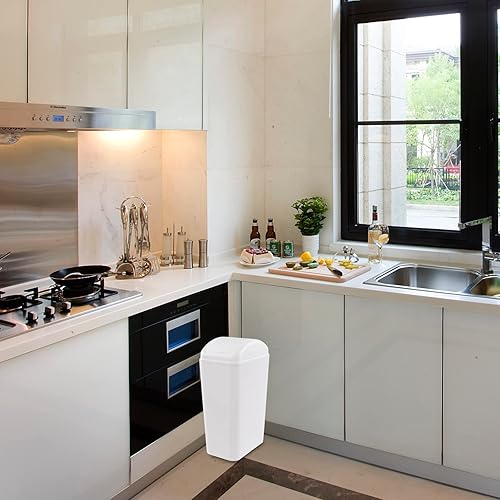 Miniatura 6 de Cubo de basura de plástico blanco con tapa, 1 paquete de basura de 3.5 galones