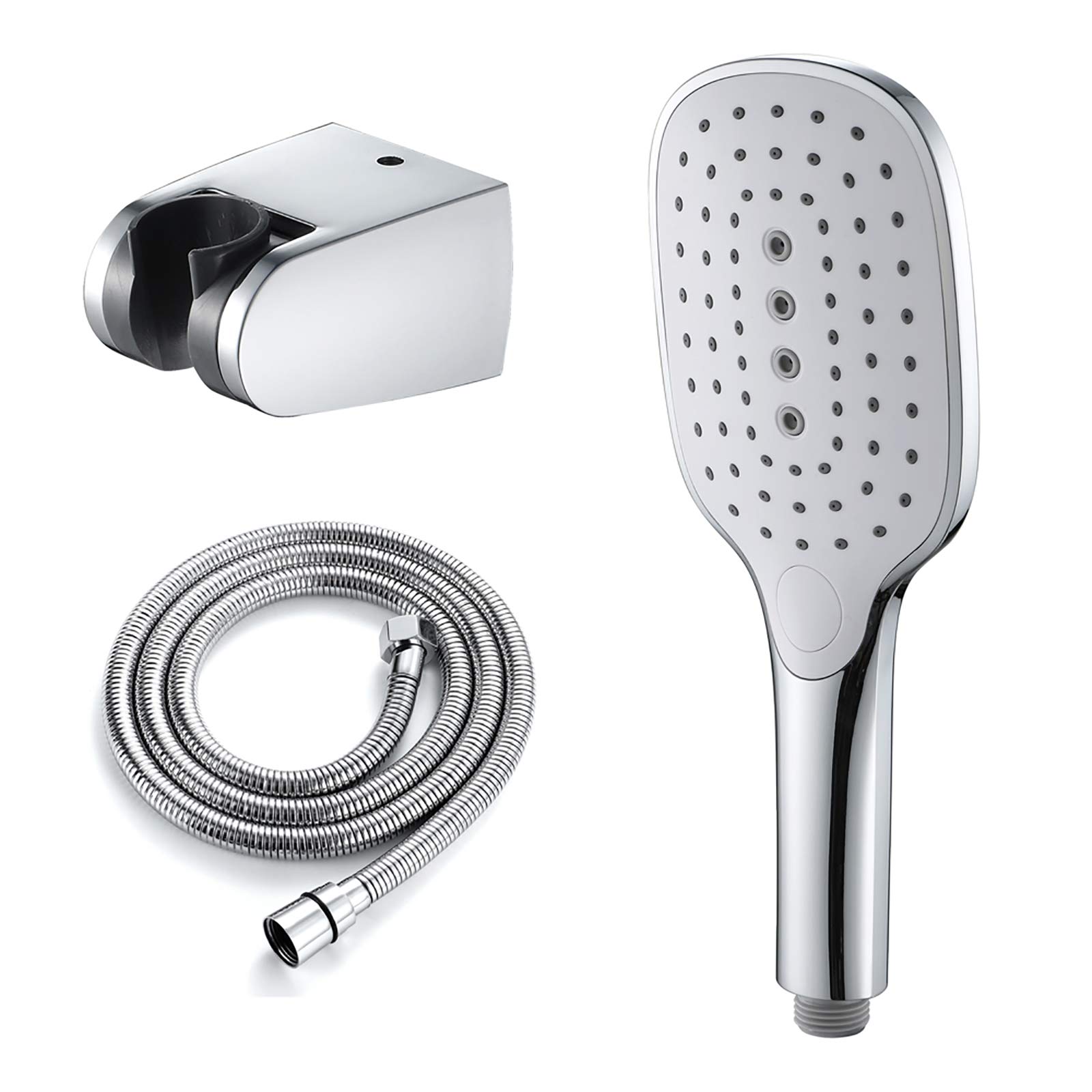 Rociador de Ducha de Mano de Alta Presión Rociador de Ducha de Mano de Cromo de 3 S Rociador de Ducha de Mano de Alto Flujo Universal con Soporte de Ducha de Manguera de 1,5 M