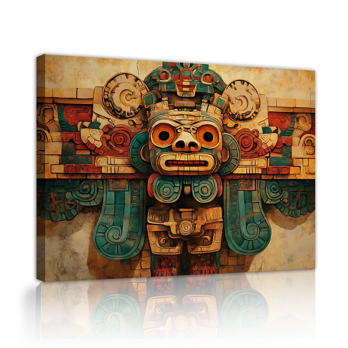 TOANGWALL Boho Mayan Temple BasRelief Canvas Wall Art Lounge Room Ancient Stone Carving Picture Prints for Apartment Corridor Decor 40x50cm