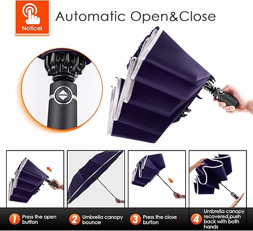 Miniatura 4 de Bodyguard Inverted Umbrella, Large Windproof Umbrellas for Rain & Sun, Compact Umbrella Reverse Umbrella with Reflective Stripe, Teflon Umbrella for