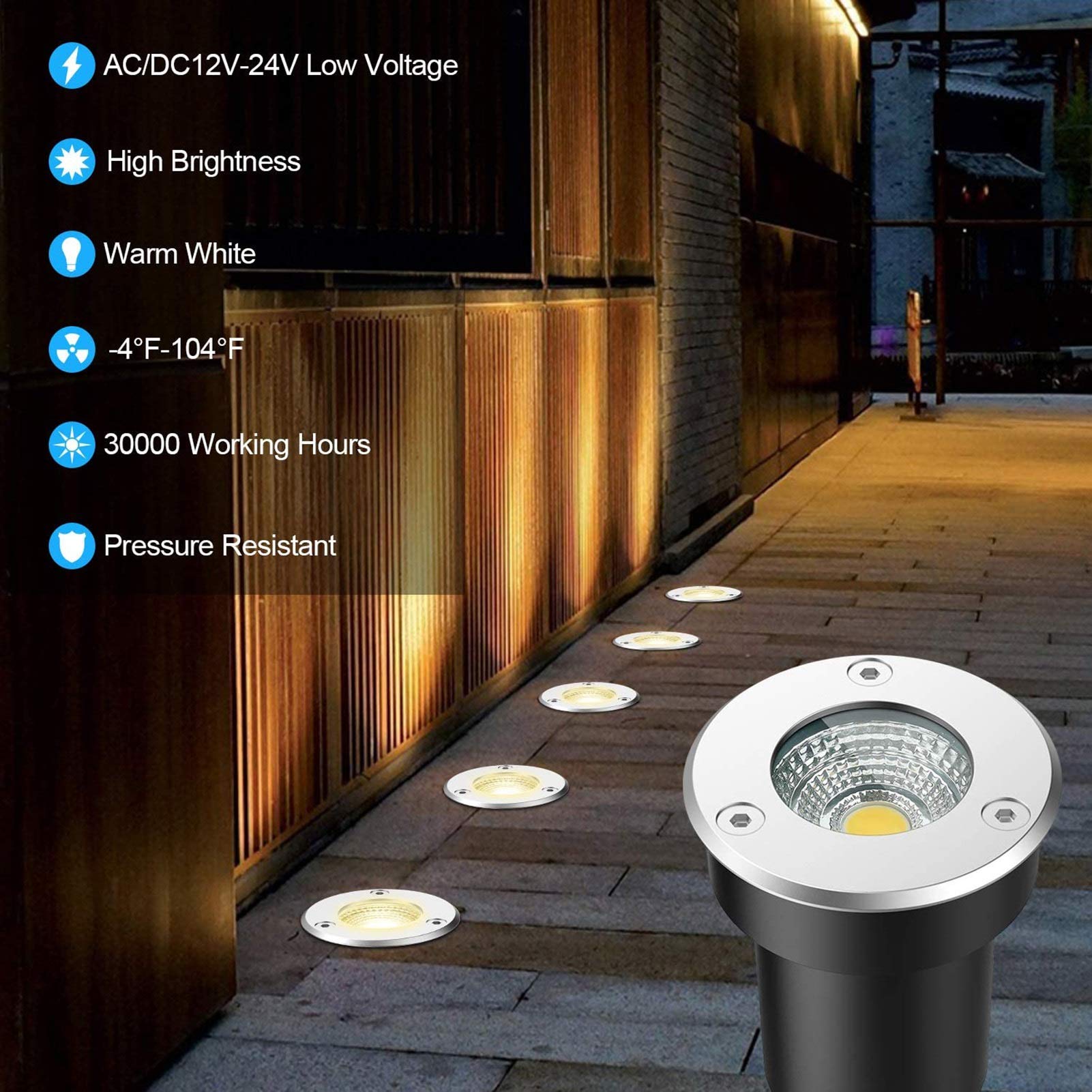 LED Bodeneinbaustrahler für Außen 7W Warmweiß 12V 24V MINI Niederspannungs-Landschaftslichter für Auffahrt, Deck, Stufe, Gartenbeleuchtung(Kaltes Weiß,12V)