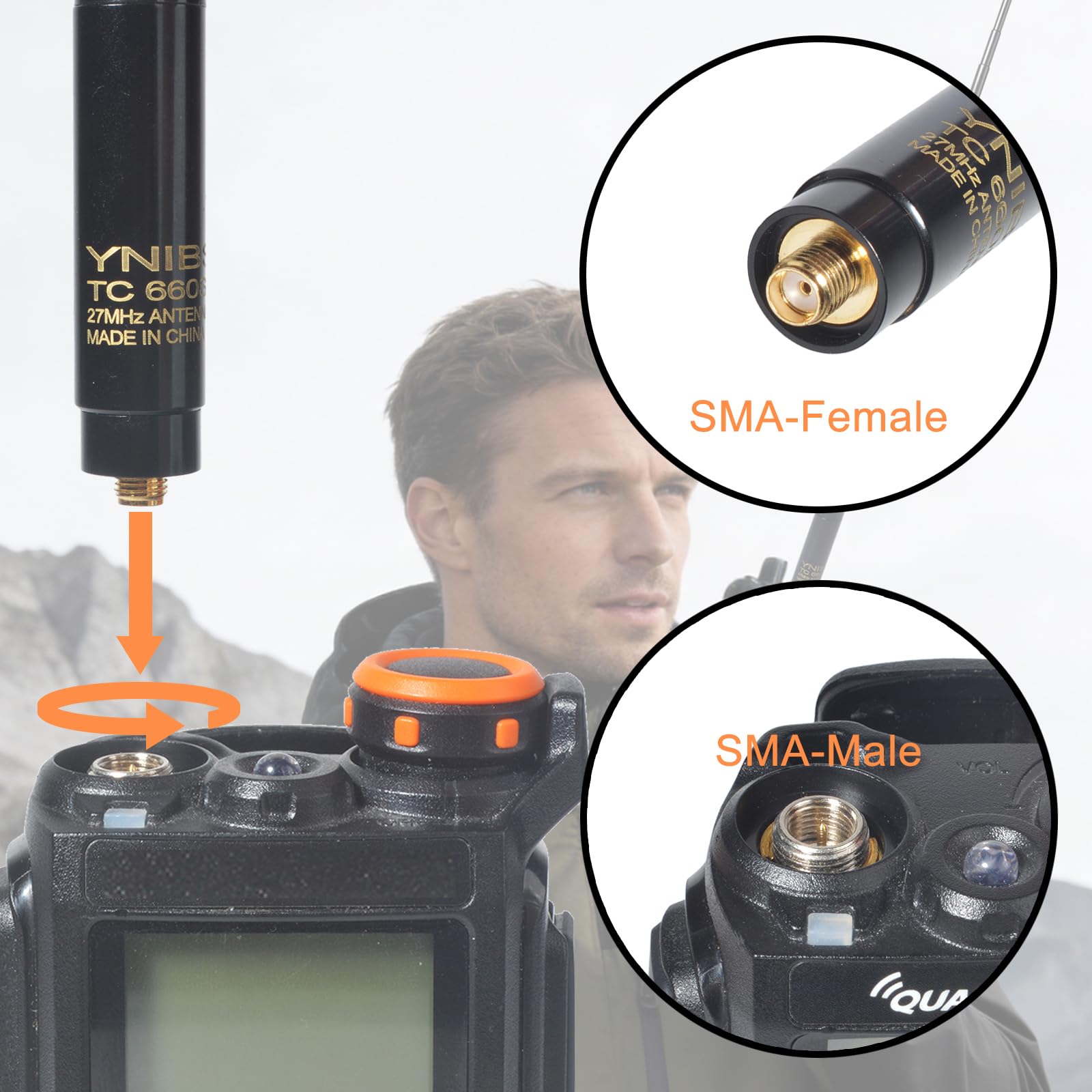 Antenne Télescopique CB 27 MHz de Connecteur SMA Femelle, Compatible avec Baofeng Quansheng, Radios CB portatives et Talkies Walkies