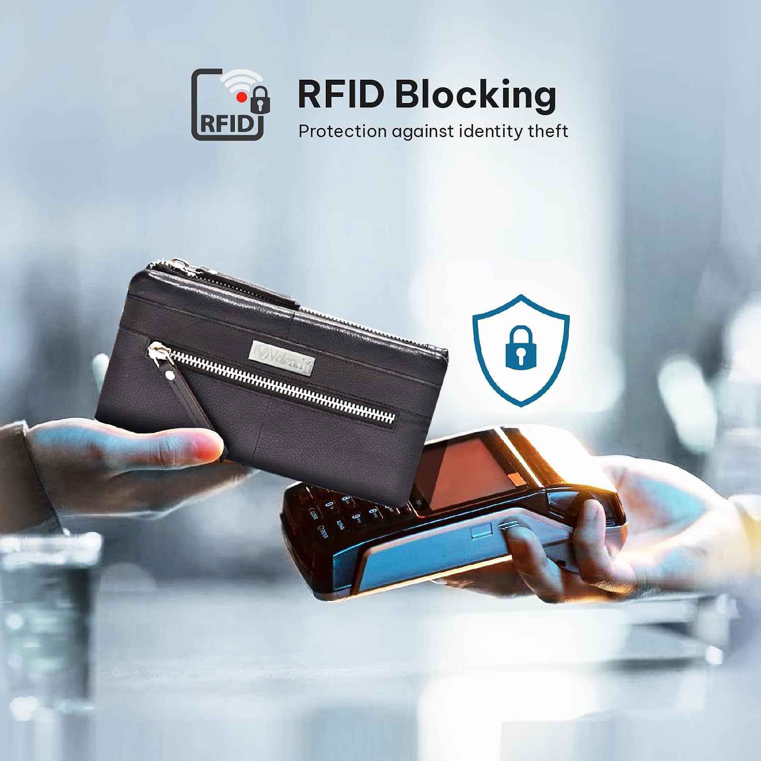 VALENCHI Women's Leather Wallet - RFID Blocking Wallet - Ladies Clutch Hand Purse With Card Holder Slots (Black Nappa LW02) image 5