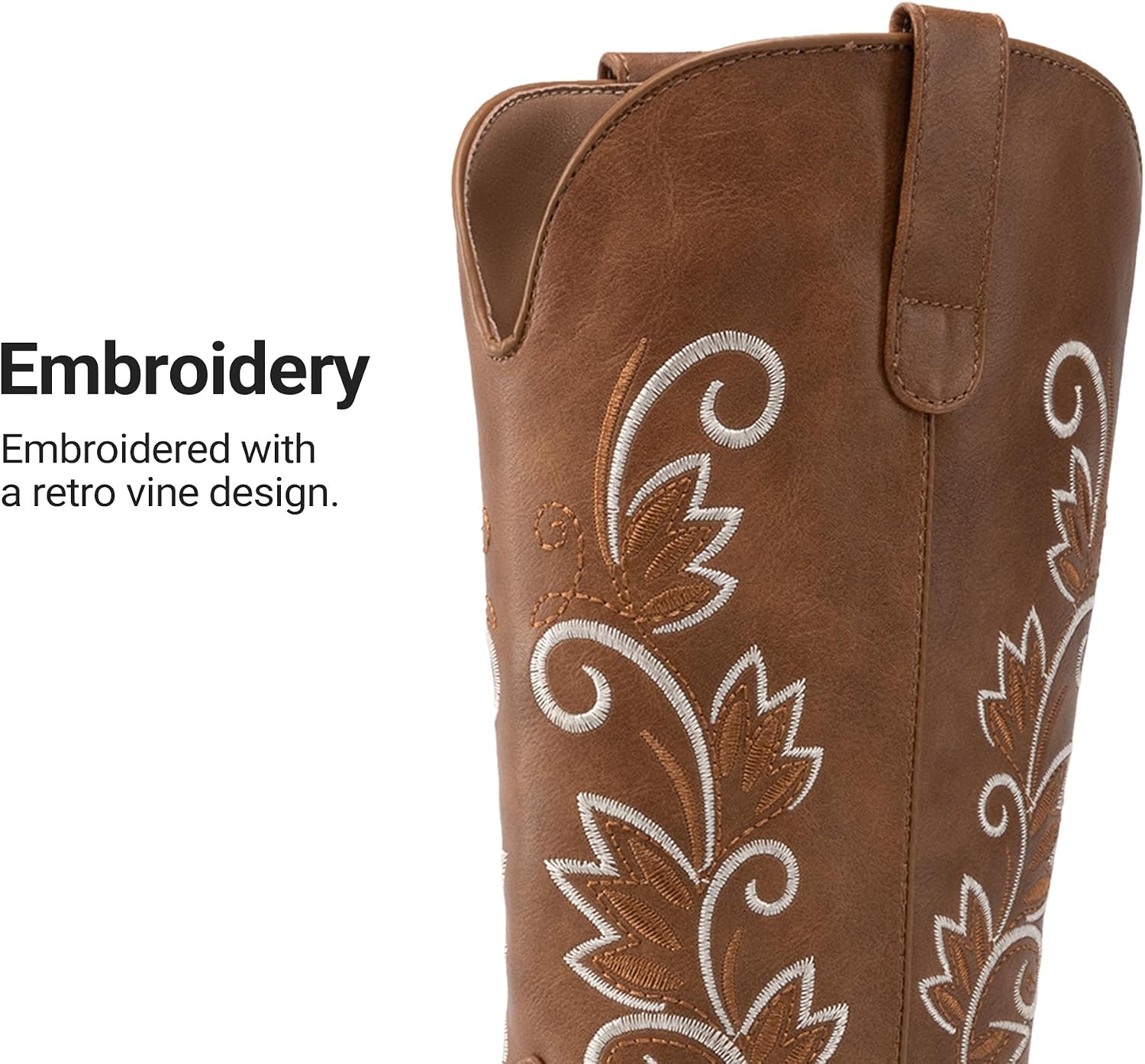 DREAM PAIRS Women's Cowboy Cowgirl Western Mid Calf Boots Square Toe Embroidered Stitched Pull On Country Boots with Low Chunky Heel