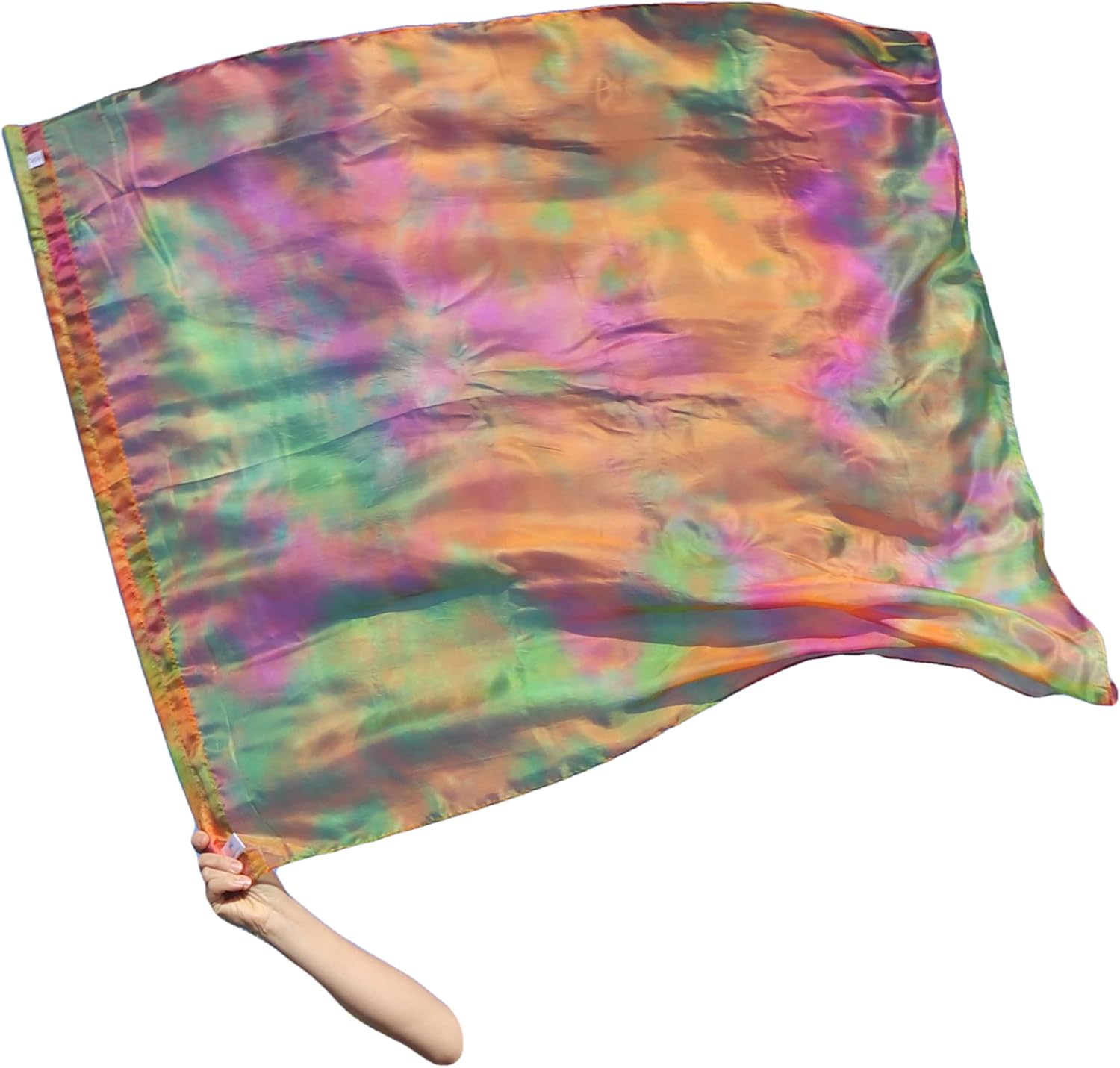 Winged Sirenny 40" Prophetic Worship Sheer Silk Flex Flag, Church Liturgical Praise Adoration Dance Banner (long side red-orange-yellow)