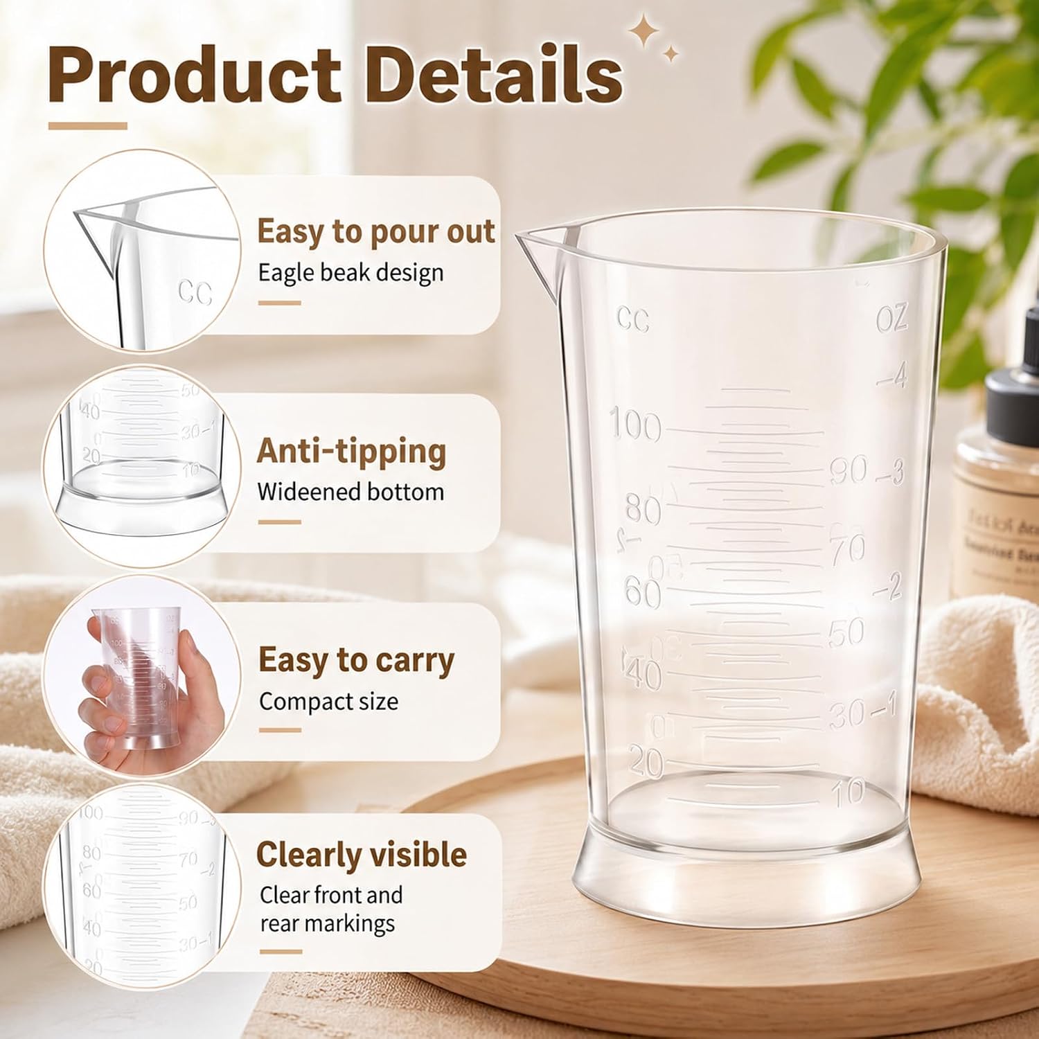 2 Pcs Hair Dye Measuring Cups 4 oz Clear Plastic Hair Color Liquid Beaker