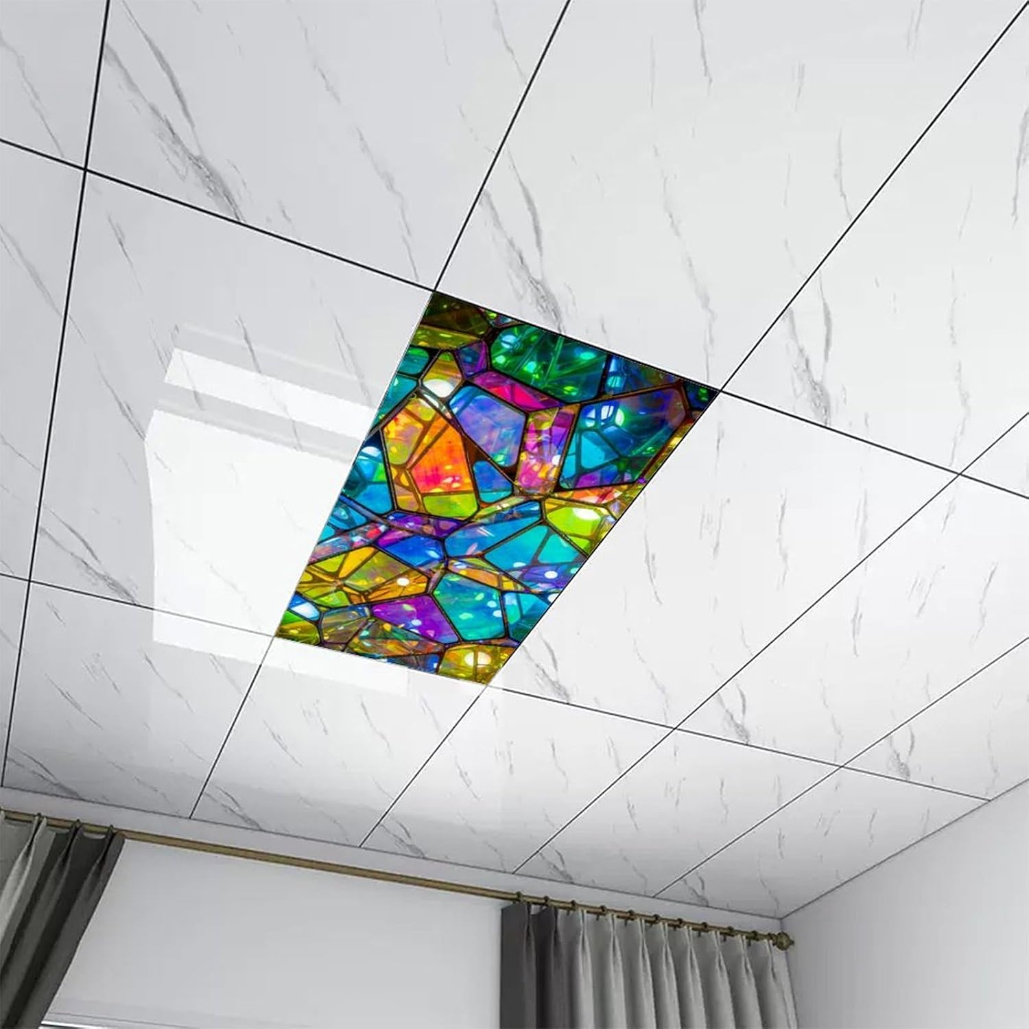 2 Pack Fluorescent Light Covers for Classroom - Color Geometry Magnetic Ceiling Light Cover Filters for School, Home, Office Drop Ceiling Lamp Decor, 4 X 2 Feet