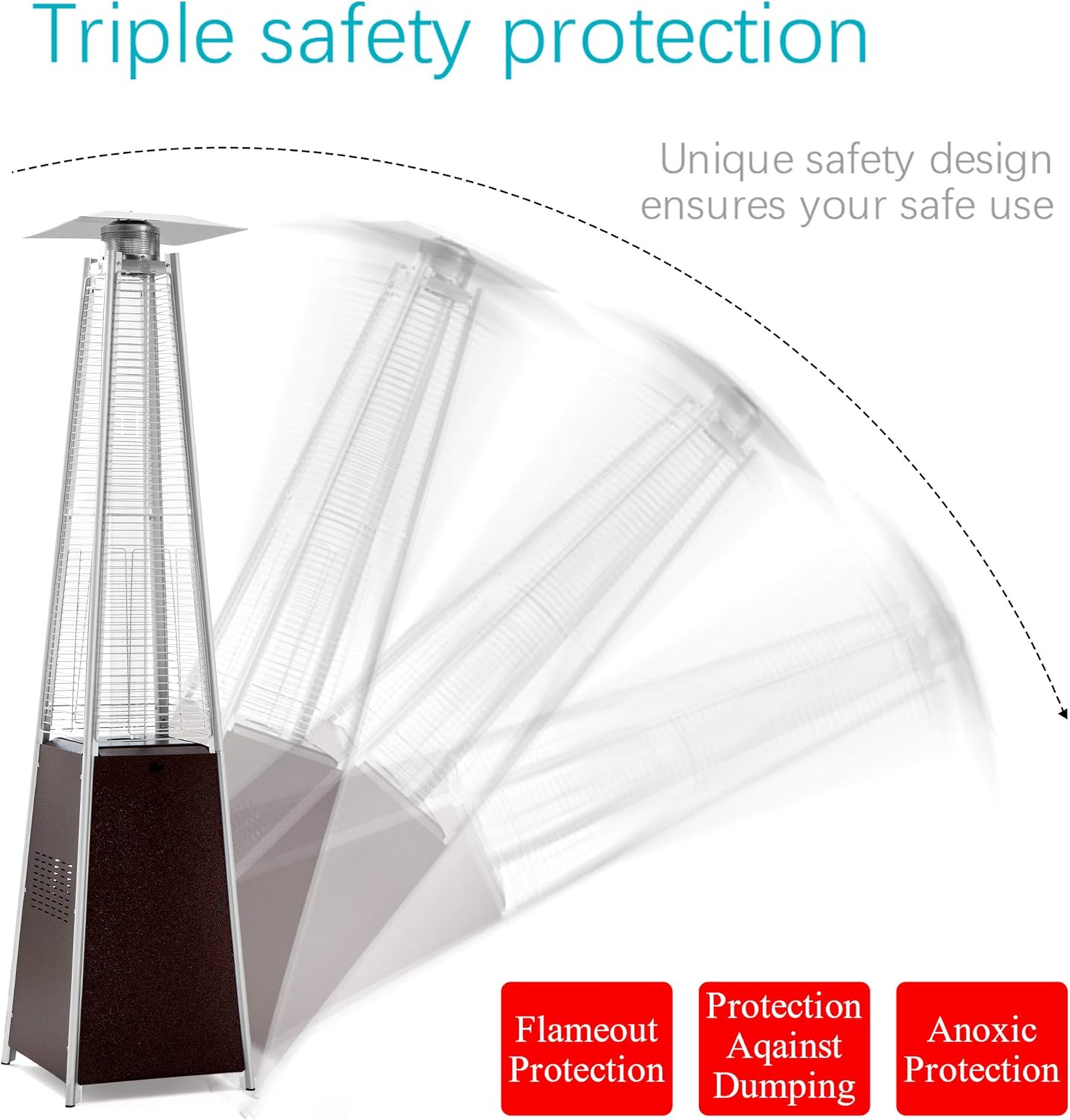 Pamapic Patio Heater, 42,000 BTU Pyramid Flame Outdoor Heater with Cover, Quartz Glass Tube Hammered Bronze Tower Propane Outdoor Heater with Wheels : Everything Else