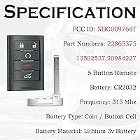 Vista 3 de SUPALAND Llavero de repuesto para Cadillac SRX 2010 2011 2012 2013 2014 2015 ATS XTS 2013-2014 ELR botón de arranque inteligente de proximidad sin