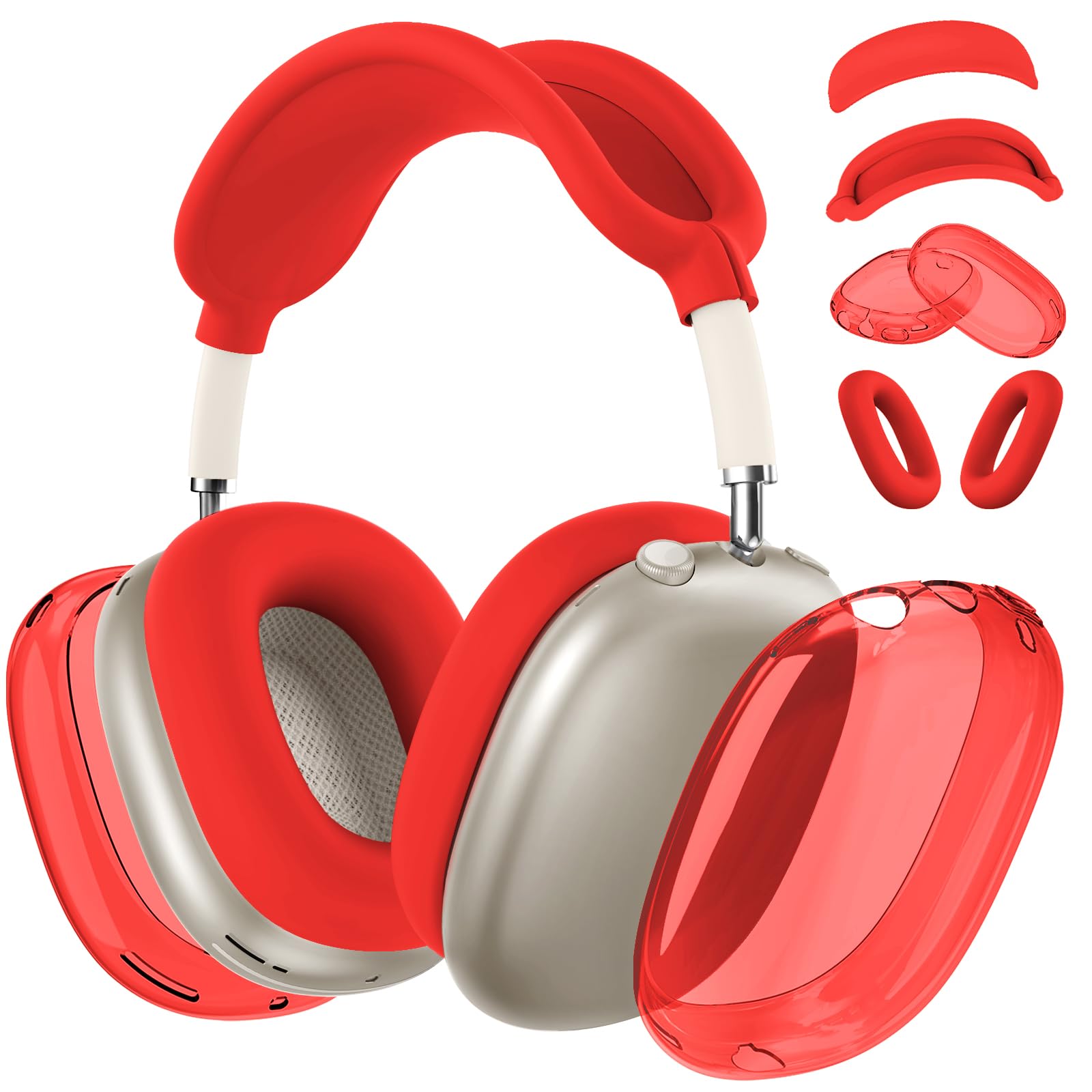 [4 in 1] Silicone Case Cover for AirPods Max Headphones,Clear Soft TPU Ear Cups Cover/Ear Pad Case Cover/Headband Cover for AirPods Max (2024/2020),