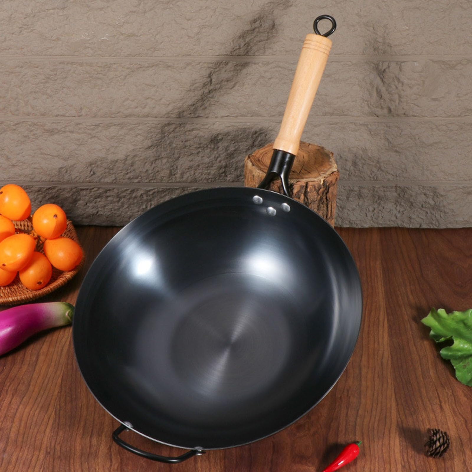Wok di Ferro, Wok sul Fondo Piatto Non Rivestito E Padelle Fritte Antiaderenti, Pentole Tradizionali da Cucina, Wok di Cucina per Tutte Le Stufe(Size:36CM)