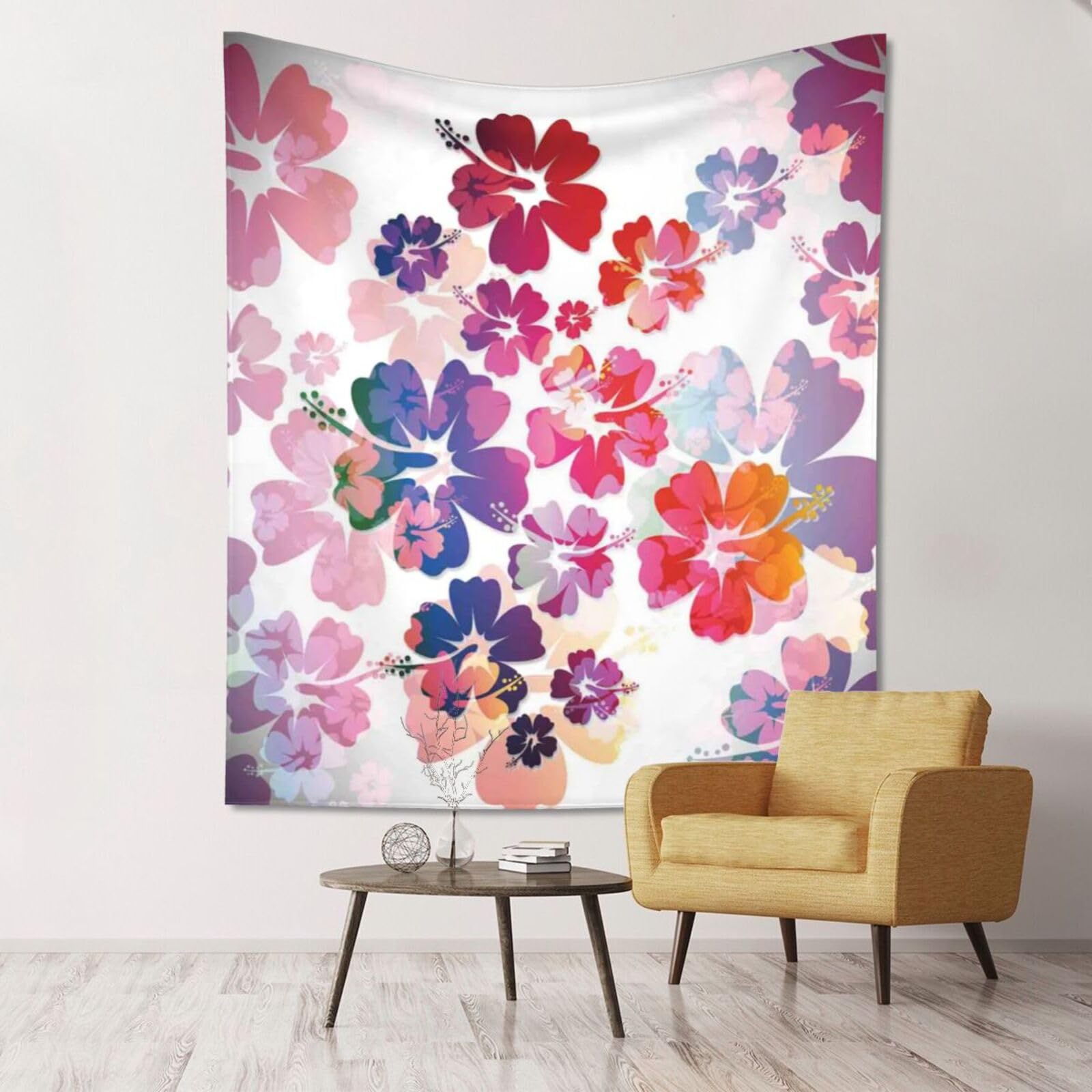 WKSGDSG Large Wall Hanging, Machine Washable Tapestry For Dorm Room, Hawaiian Flower Print, Lightweight Polyester Wall Art For Bedroom Living Room, 152x130cm