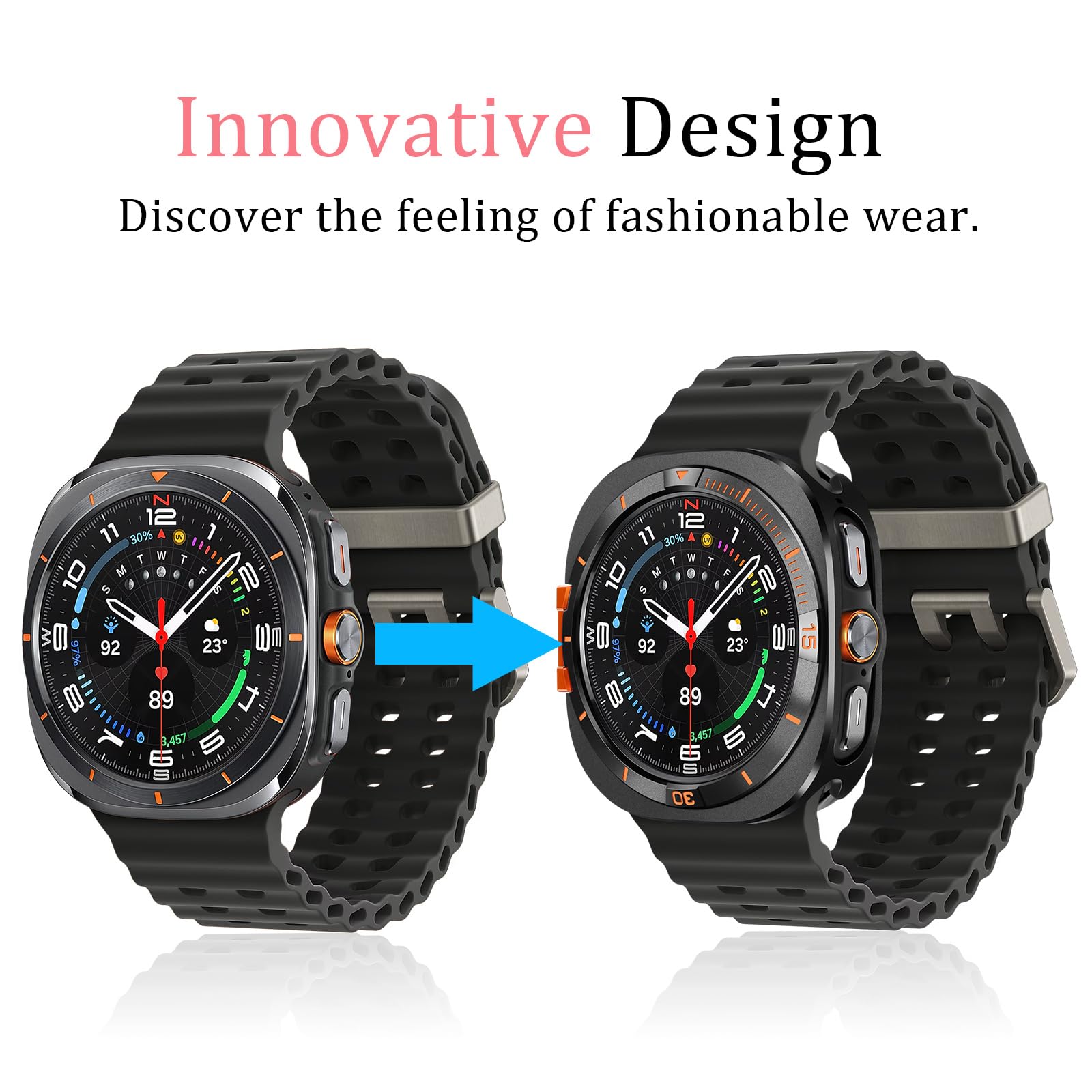 Amizee Metalowe etui 2 w 1 kompatybilne z Samsung Galaxy Watch Ultra (2025/2024) z tylną okładką, wytrzymałe metalowe etui odporne na zarysowania, ochronne etui do Galaxy Watch 47 mm, czarne
